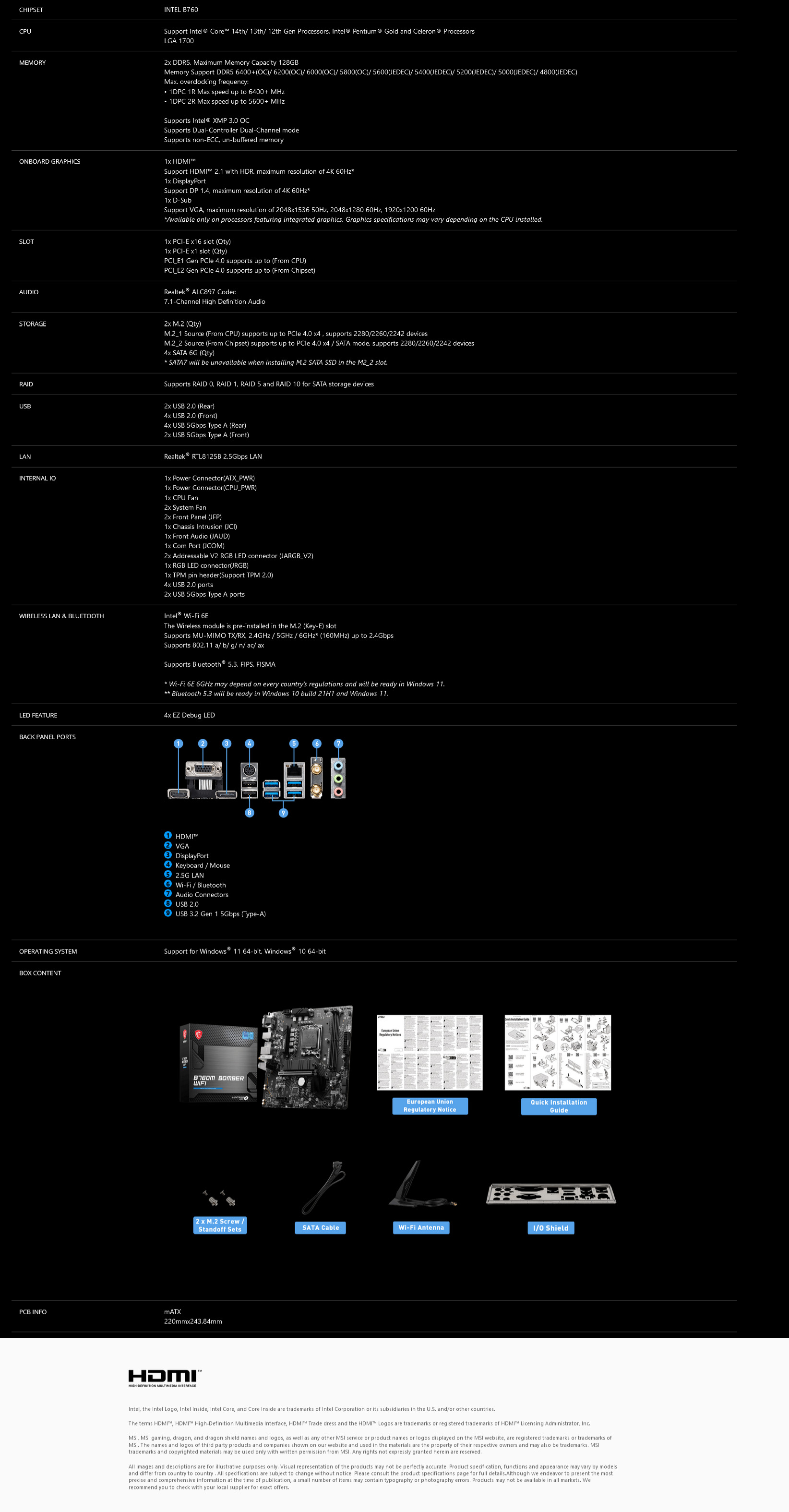 A large marketing image providing additional information about the product MSI B760M BOMBER WIFI LGA1700 mATX Desktop Motherboard - Additional alt info not provided