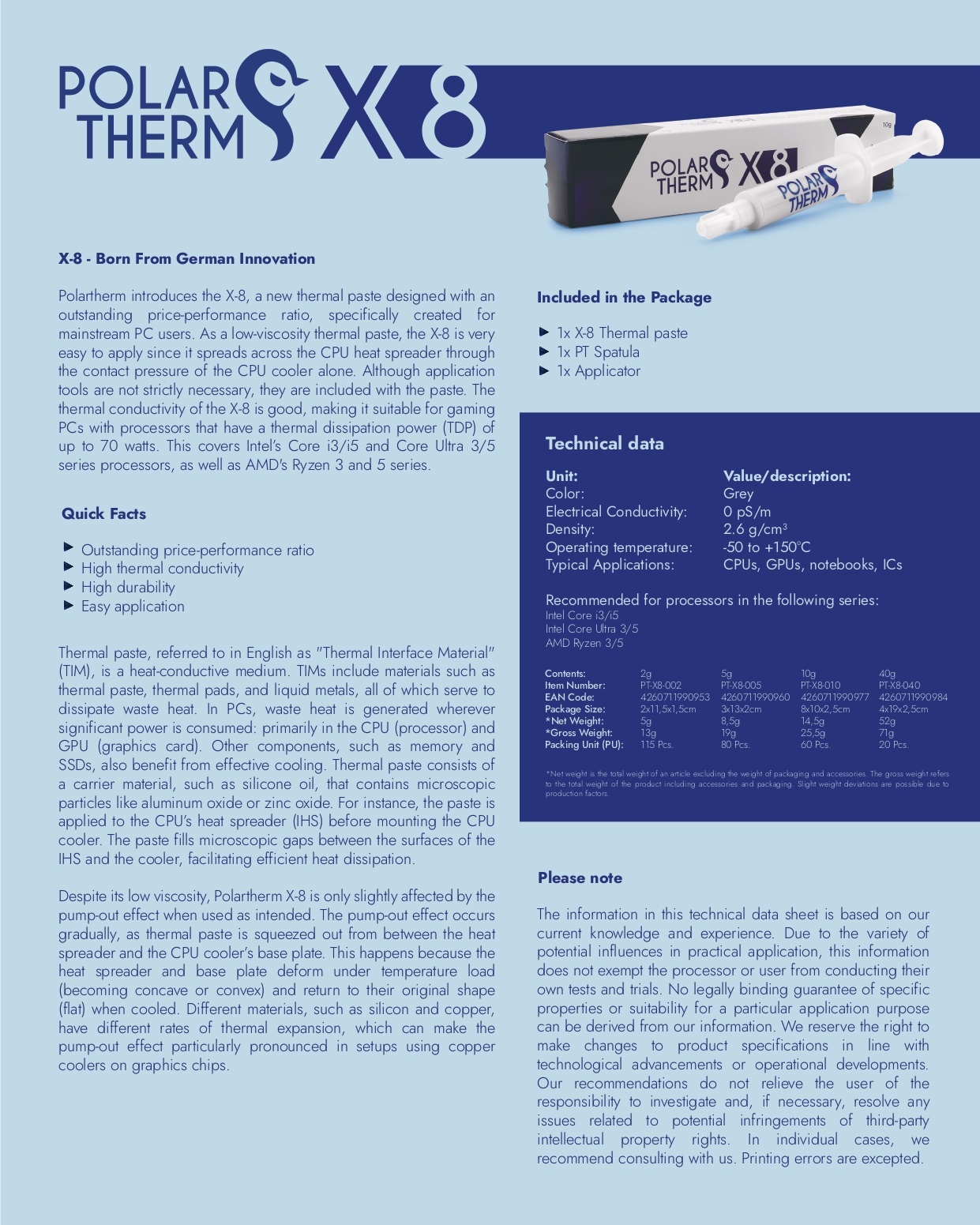 A large marketing image providing additional information about the product Thermal Grizzly Polartherm X8 Thermal Compound (40g) - Additional alt info not provided