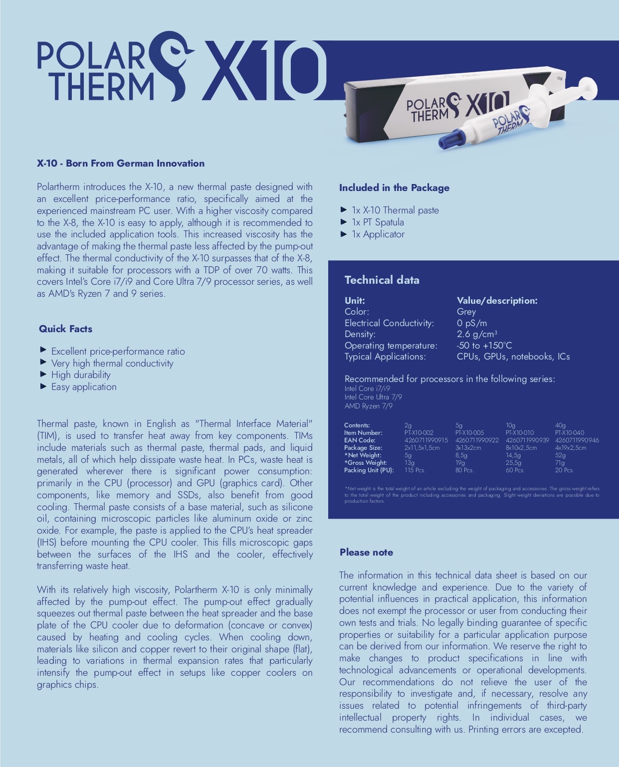 A large marketing image providing additional information about the product Thermal Grizzly Polartherm X10 Thermal Compound (5g) - Additional alt info not provided