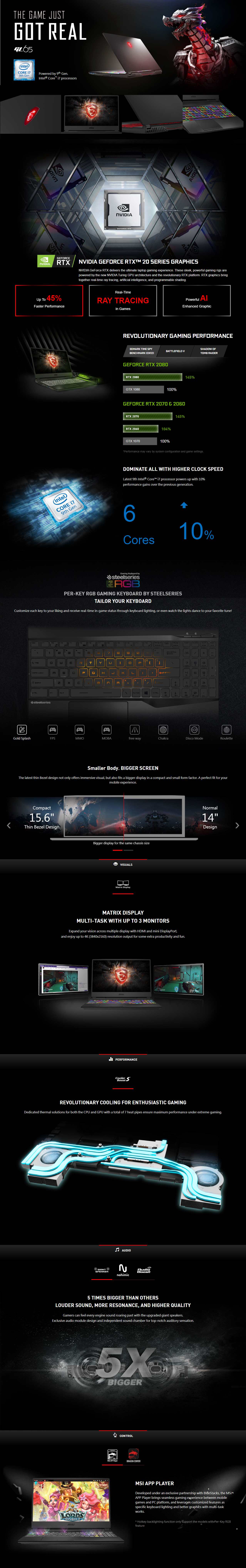 A large marketing image providing additional information about the product MSI GL65 9SEK-091AU 15.6" i7 RTX 2060 Windows 10 Gaming Notebook - Additional alt info not provided