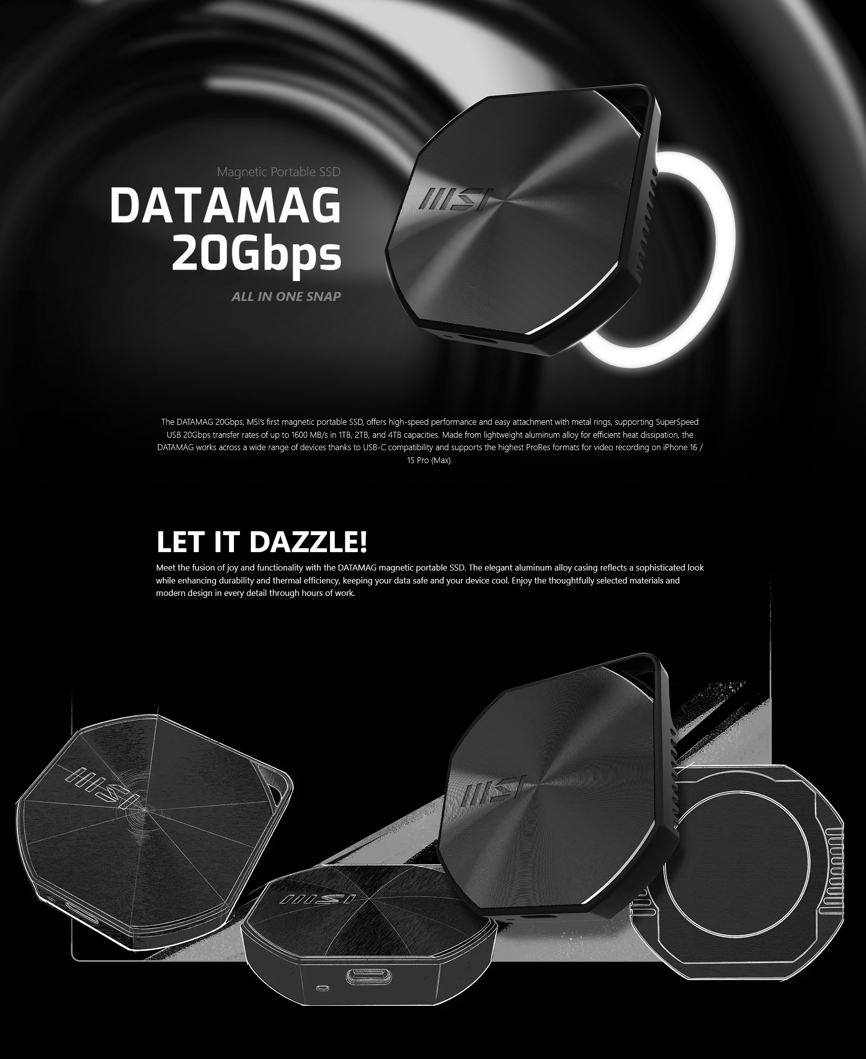 A large marketing image providing additional information about the product MSI DataMag 20Gbps Magnetic Portable SSD - 1TB - Additional alt info not provided