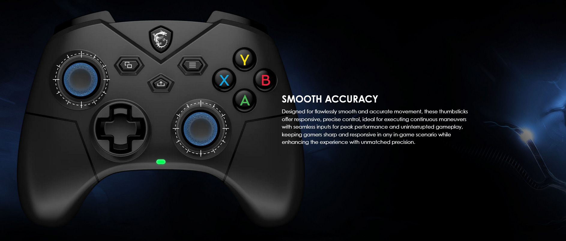 A large marketing image providing additional information about the product MSI Force GC3000 Wireless Gaming Controller  - Additional alt info not provided