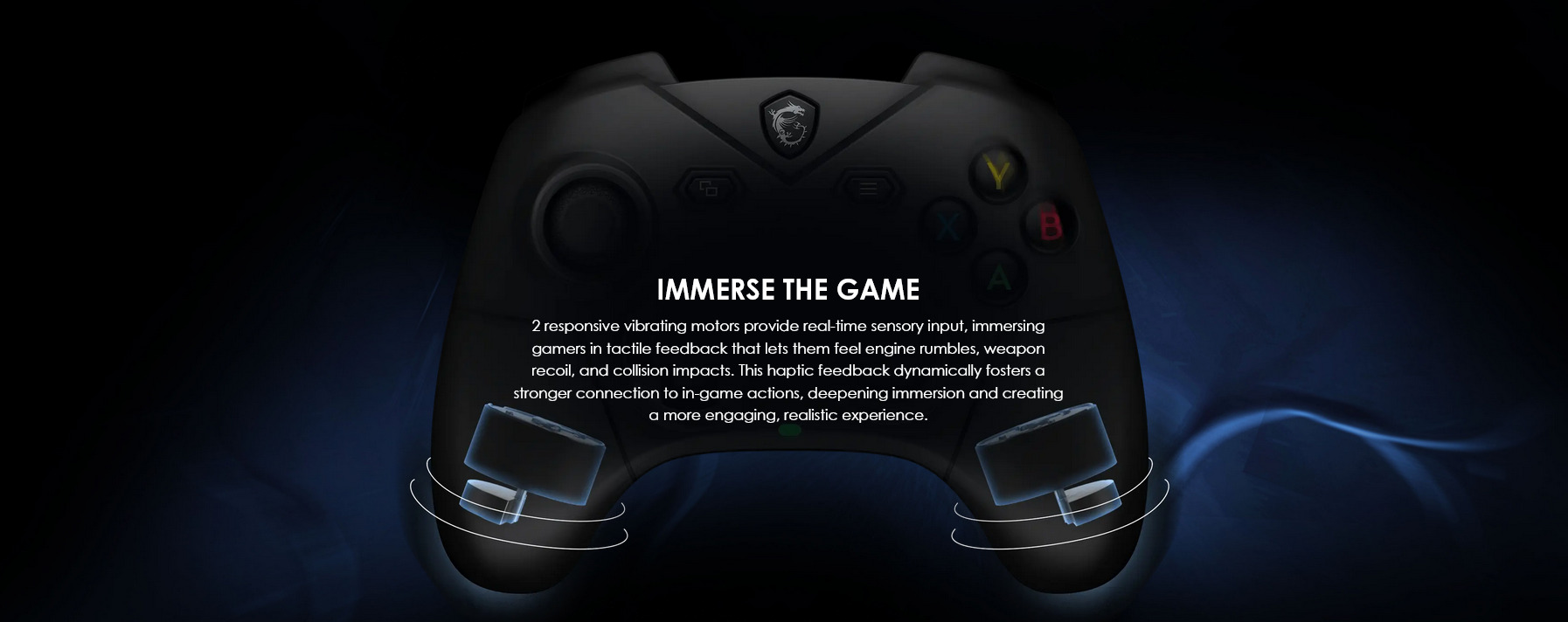 A large marketing image providing additional information about the product MSI Force GC3000 Wireless Gaming Controller  - Additional alt info not provided