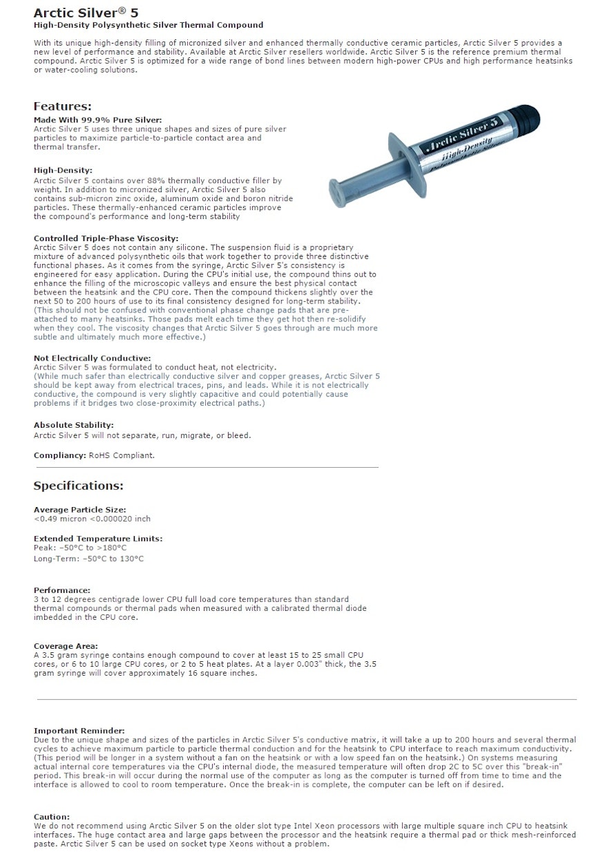 A large marketing image providing additional information about the product Arctic Silver 5 Thermal Compound 12g - Additional alt info not provided