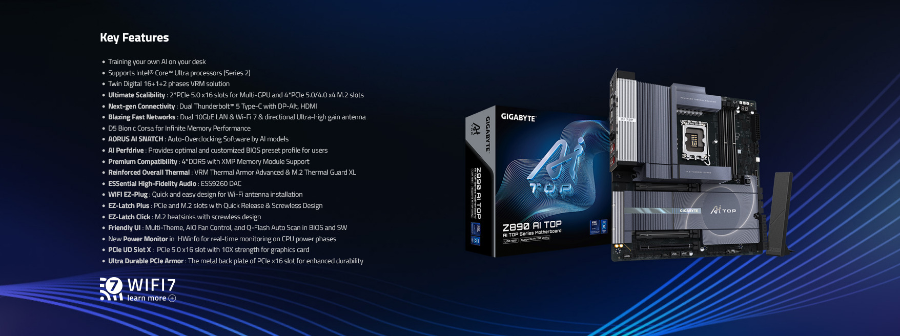 A large marketing image providing additional information about the product Gigabyte Z890 Al Top LGA1851 eATX Desktop Motherboard - Additional alt info not provided