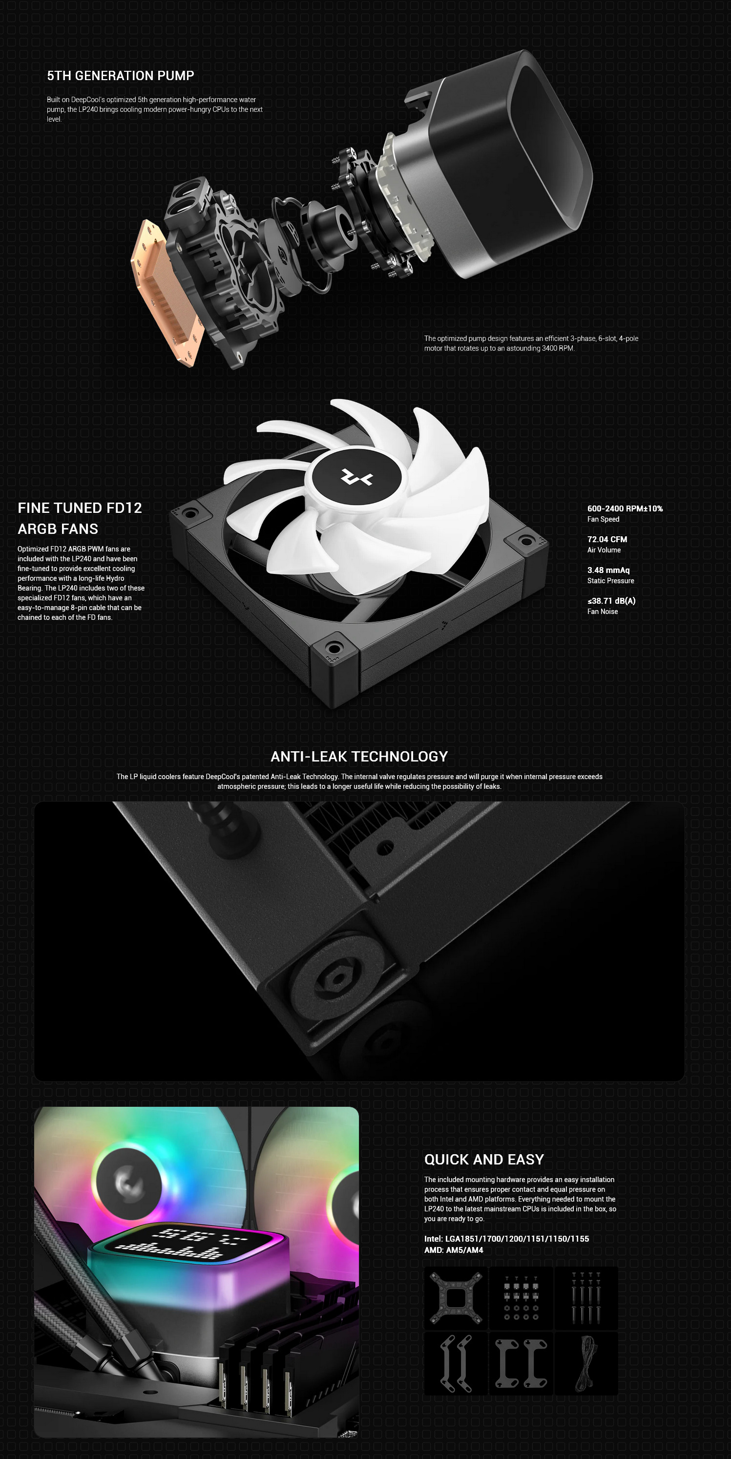 A large marketing image providing additional information about the product DeepCool LP240 AIO Liquid CPU Cooler - Additional alt info not provided