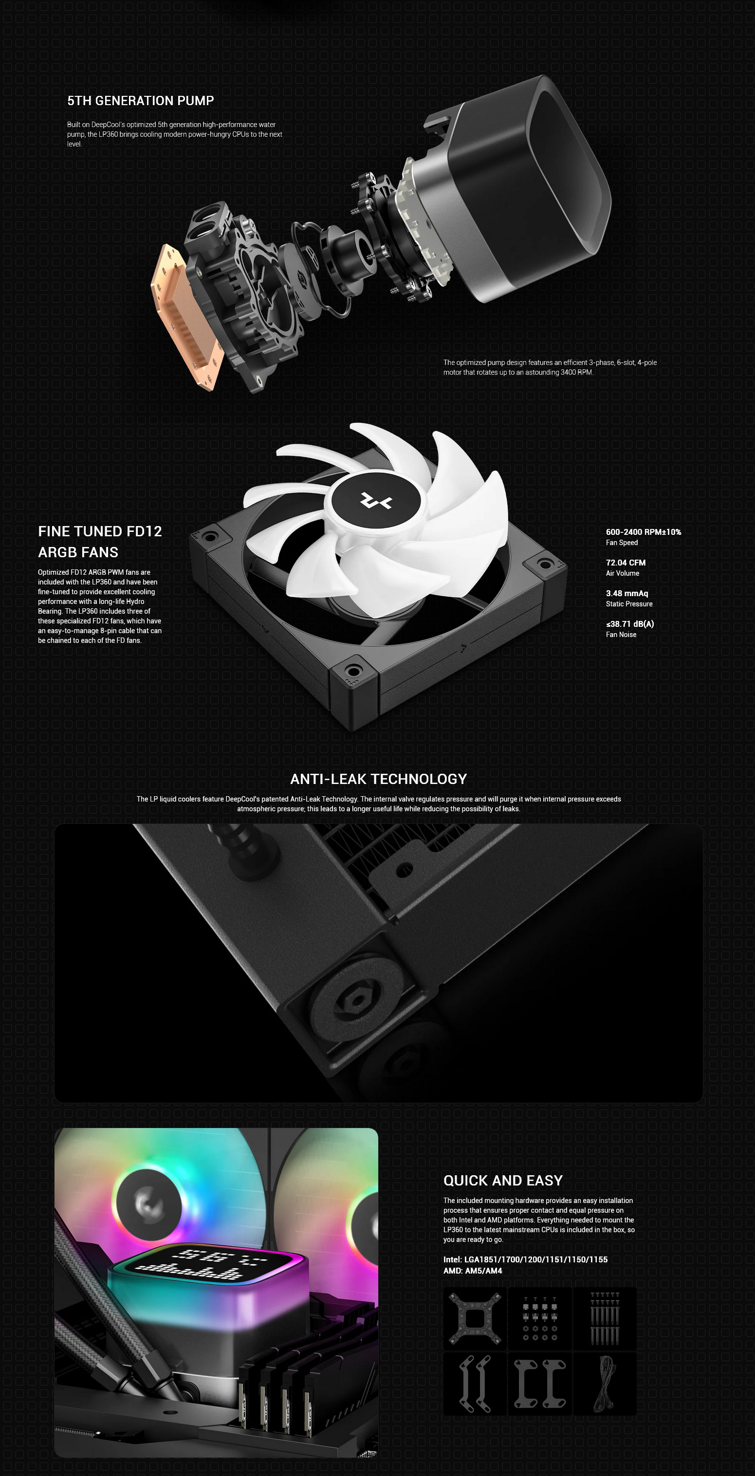 A large marketing image providing additional information about the product DeepCool LP360 AIO Liquid CPU Cooler - Additional alt info not provided