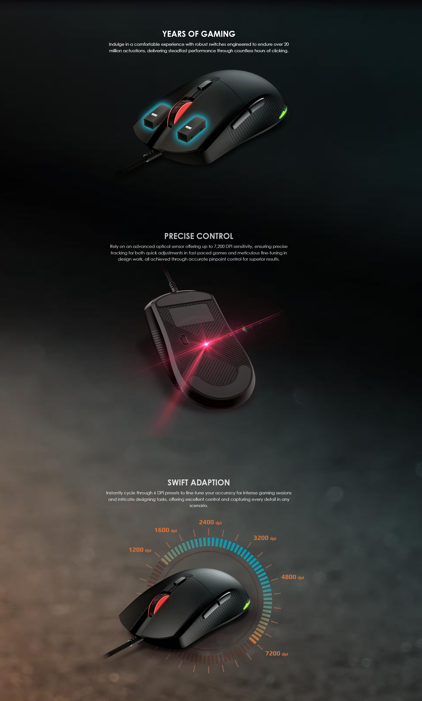 A large marketing image providing additional information about the product MSI Forge GM310  RGB Wired Gaming Mouse - Additional alt info not provided