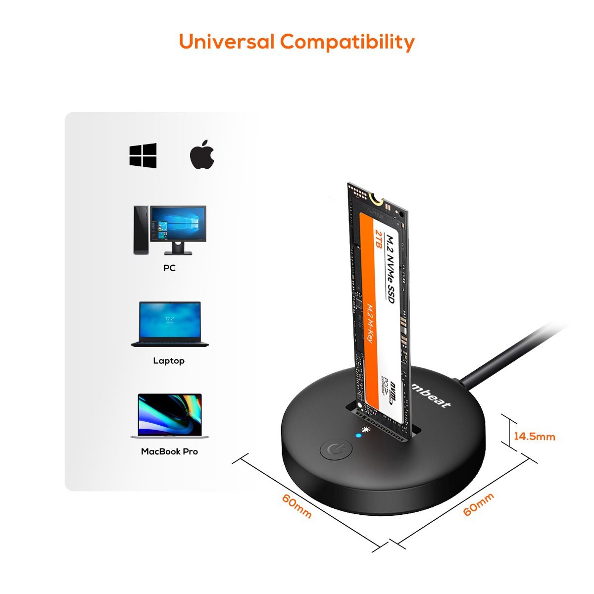 A large marketing image providing additional information about the product mbeat H1 USB 3.2 Gen2 10Gbps M.2 NVMe & SATA SSD Mini Dock - Additional alt info not provided