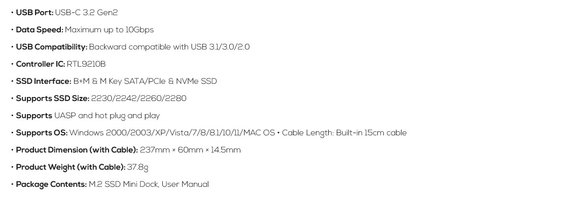 A large marketing image providing additional information about the product mbeat H1 USB 3.2 Gen2 10Gbps M.2 NVMe & SATA SSD Mini Dock - Additional alt info not provided