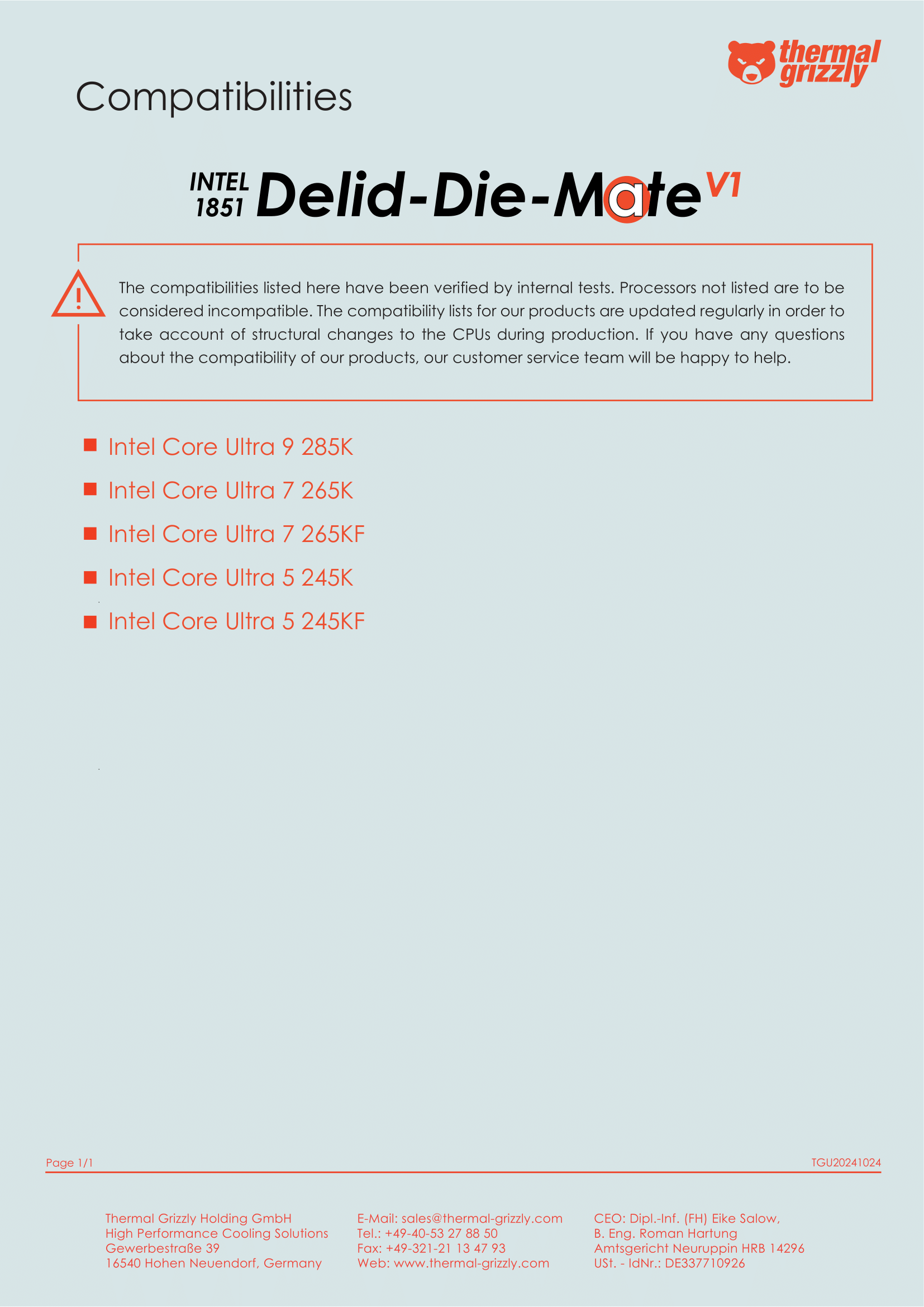 A large marketing image providing additional information about the product Thermal Grizzly Delid Die Mate - CPU Delidding Tool for Intel LGA1851 - Additional alt info not provided