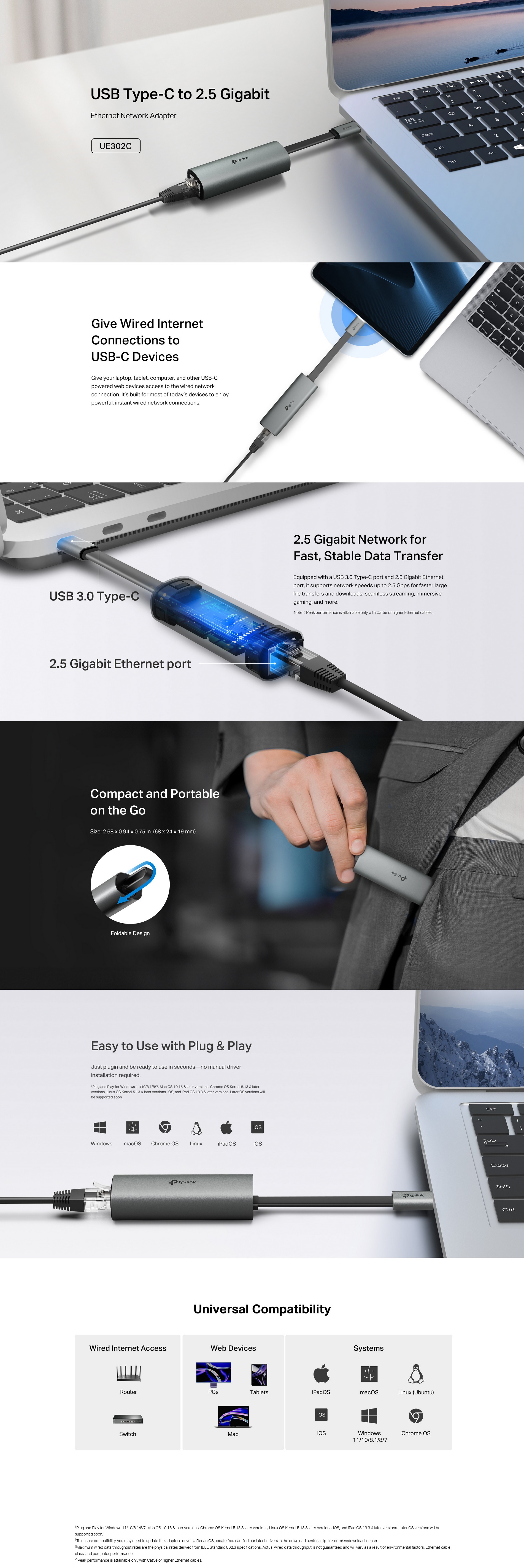 A large marketing image providing additional information about the product TP-Link UE302C - USB Type-C to 2.5 Gigabit Ethernet Network Adapter - Additional alt info not provided