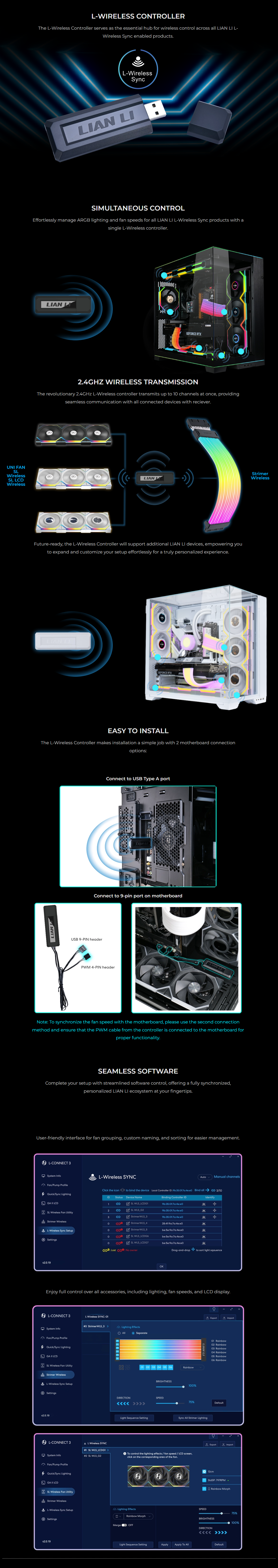 A large marketing image providing additional information about the product Lian Li RF 2.4GHz Wireless Controller Kit (Black) - Additional alt info not provided