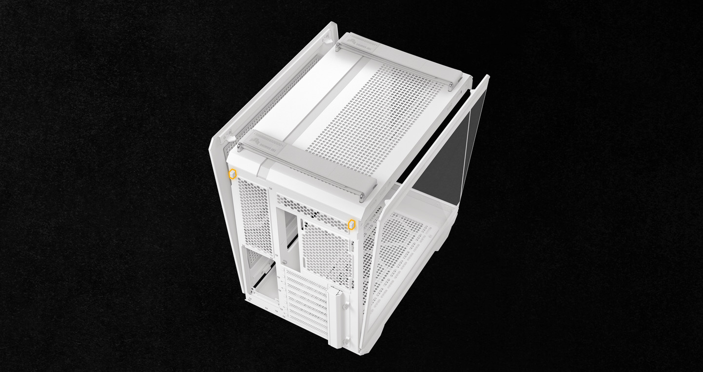 A large marketing image providing additional information about the product ASUS TUF Gaming GT502 Horizon Mid Tower Case - White - Additional alt info not provided