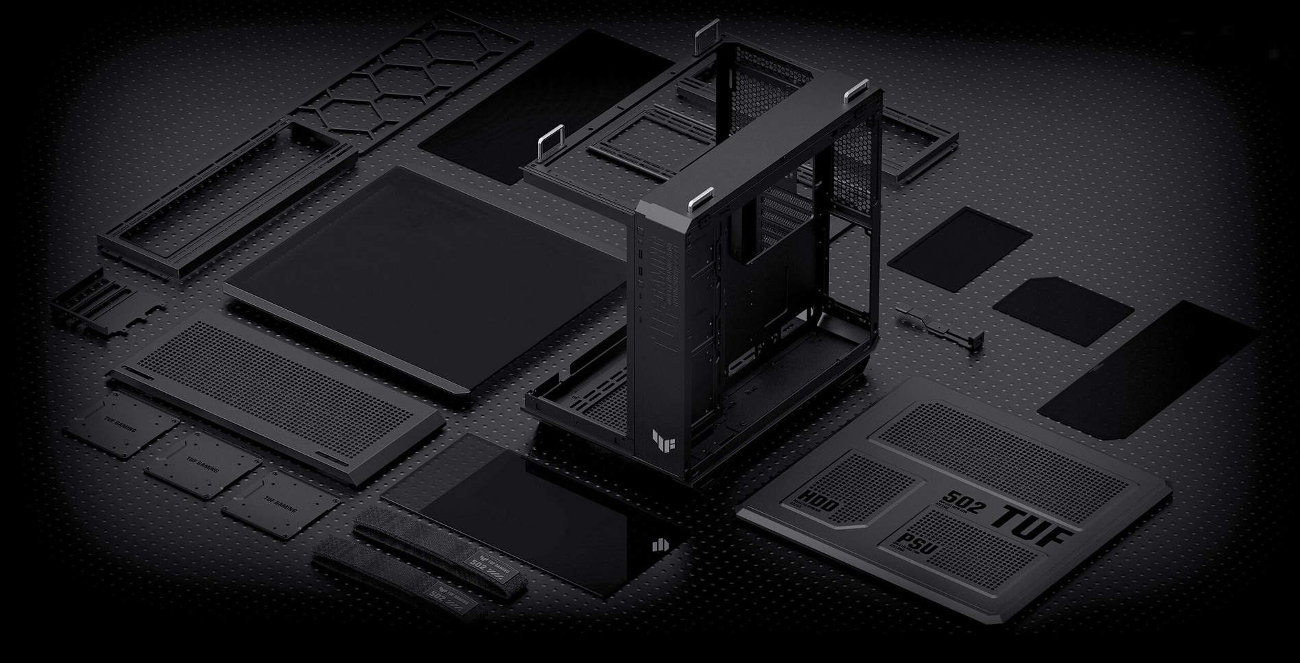 A large marketing image providing additional information about the product ASUS TUF Gaming GT502 Horizon Mid Tower Case - Black - Additional alt info not provided