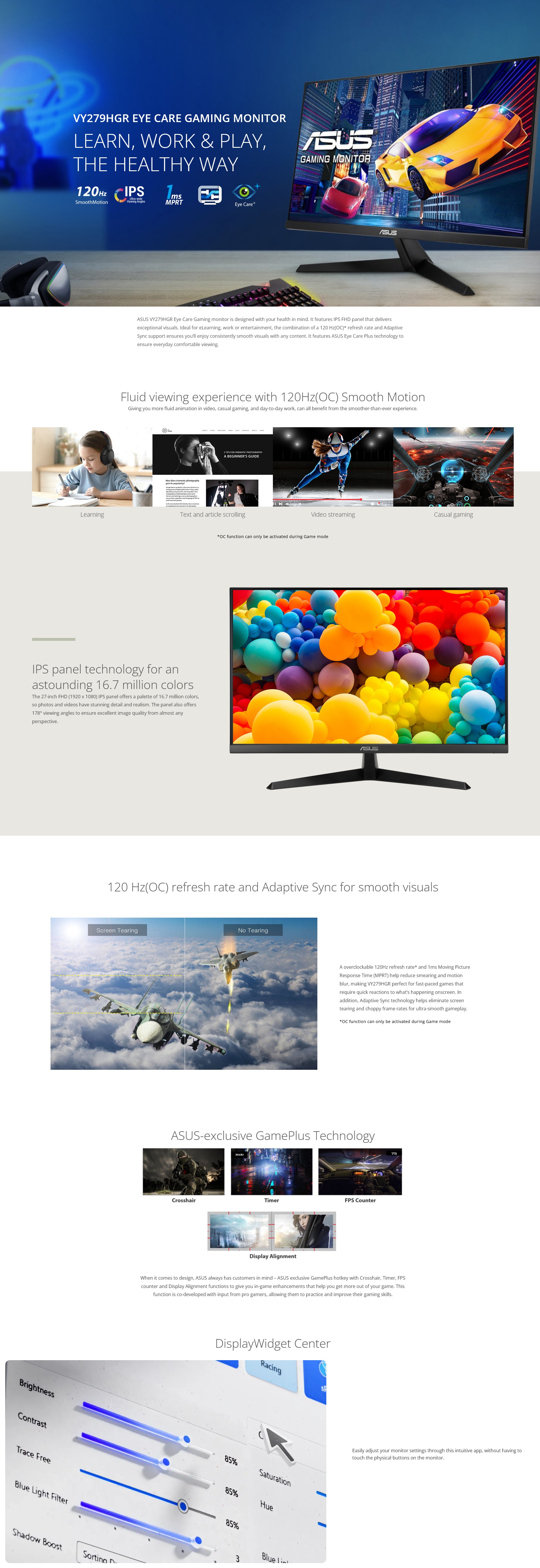 A large marketing image providing additional information about the product ASUS Eye Care VY279HGR 27" 1080p 120Hz 1ms IPS Monitor - Additional alt info not provided