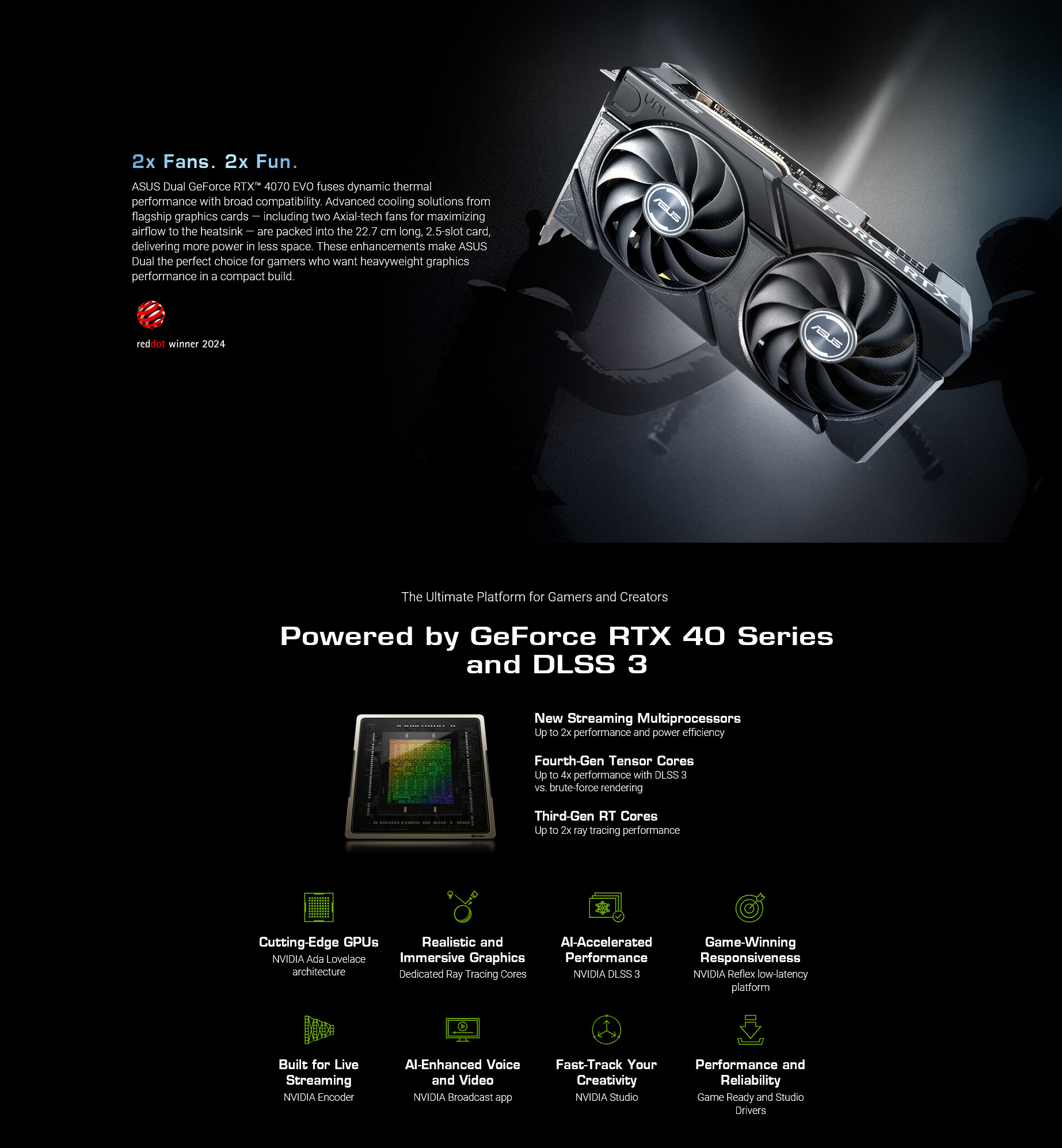 A large marketing image providing additional information about the product ASUS GeForce RTX 4070 Dual EVO OC 12GB GDDR6 - Additional alt info not provided