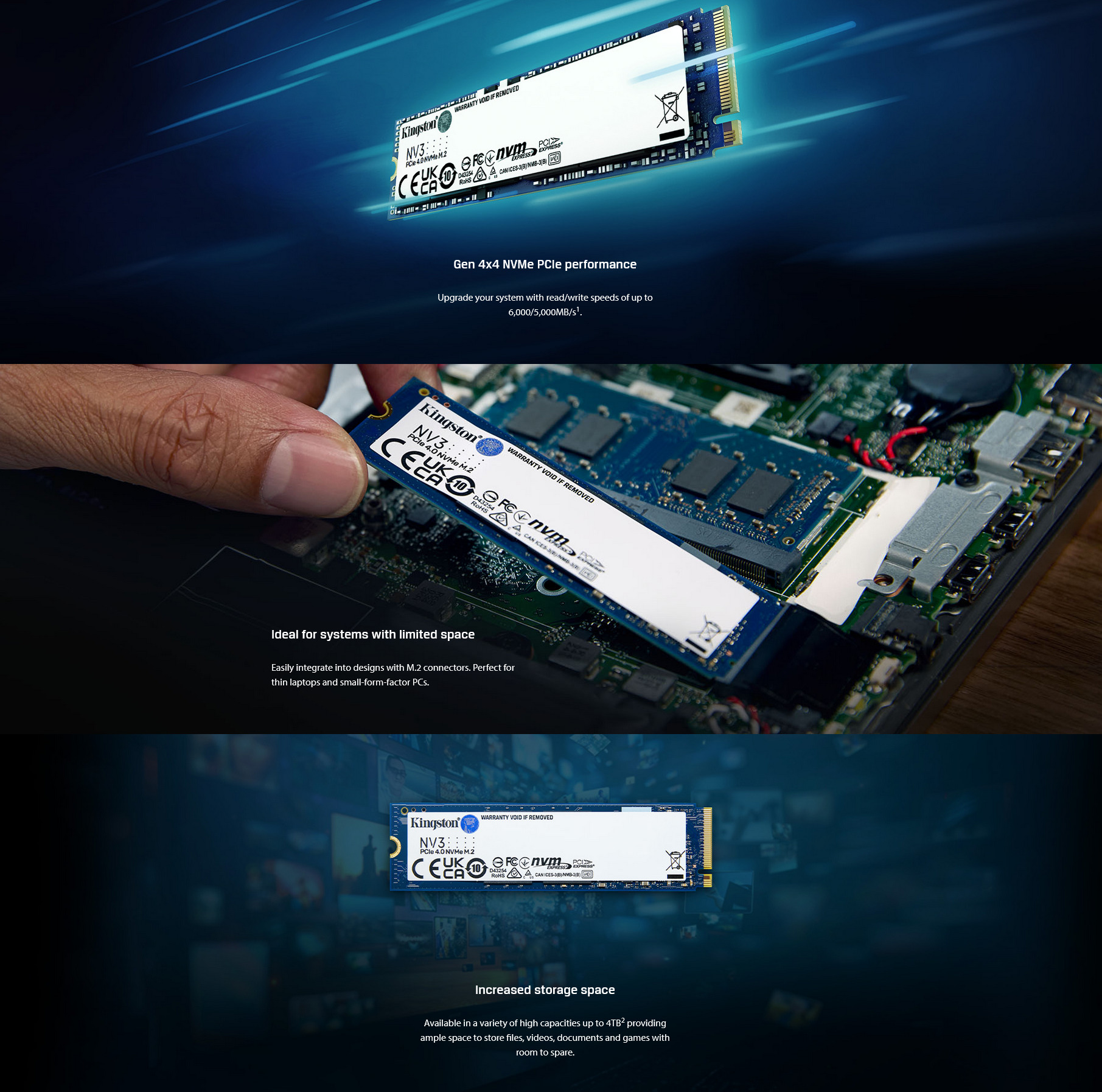 A large marketing image providing additional information about the product Kingston NV3 PCIe Gen4 NVMe M.2 SSD - 4TB - Additional alt info not provided