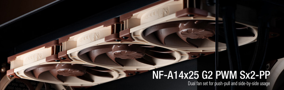 A large marketing image providing additional information about the product Noctua NF-A14X25 G2 PWM SX2-PP - 140mm x 25mm 1500RPM Cooling Fan - Additional alt info not provided