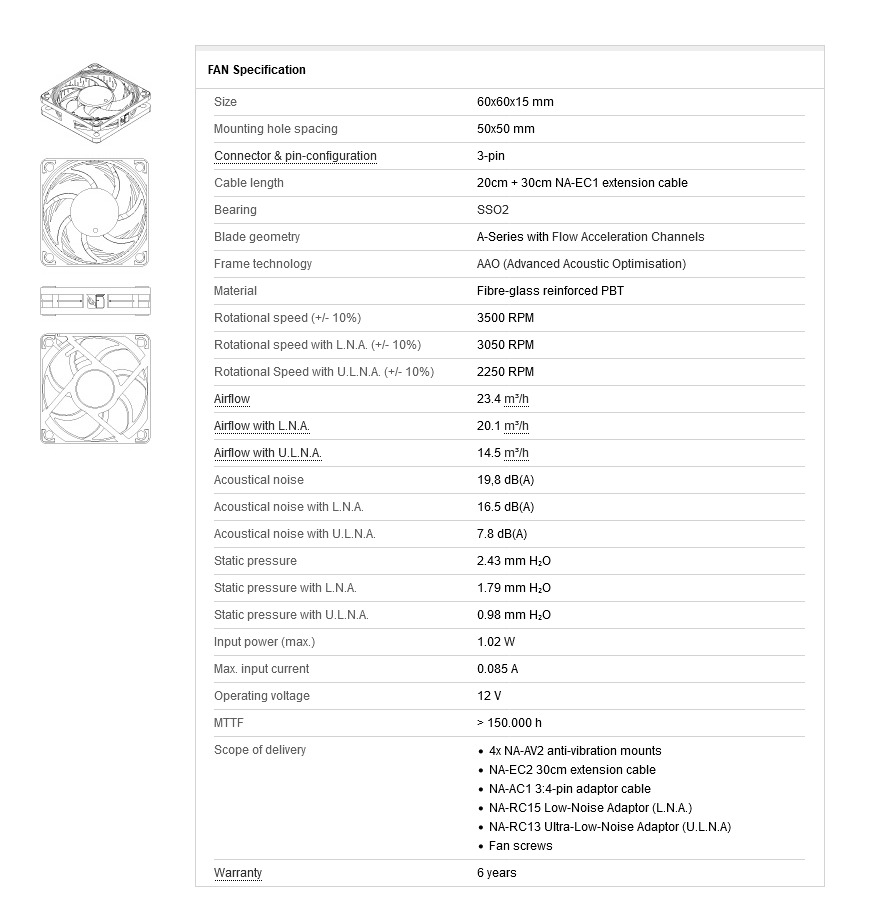 A large marketing image providing additional information about the product Noctua  NF-A6x15-PWM - 60mm x 15mm 3500RPM Cooling Fan - Additional alt info not provided