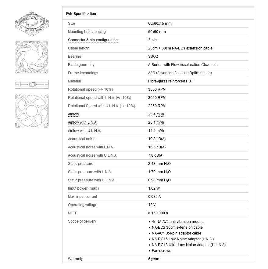 A large marketing image providing additional information about the product Noctua NF-A6x15-FLX - 60mm x 15mm 3500RPM Cooling Fan - Additional alt info not provided