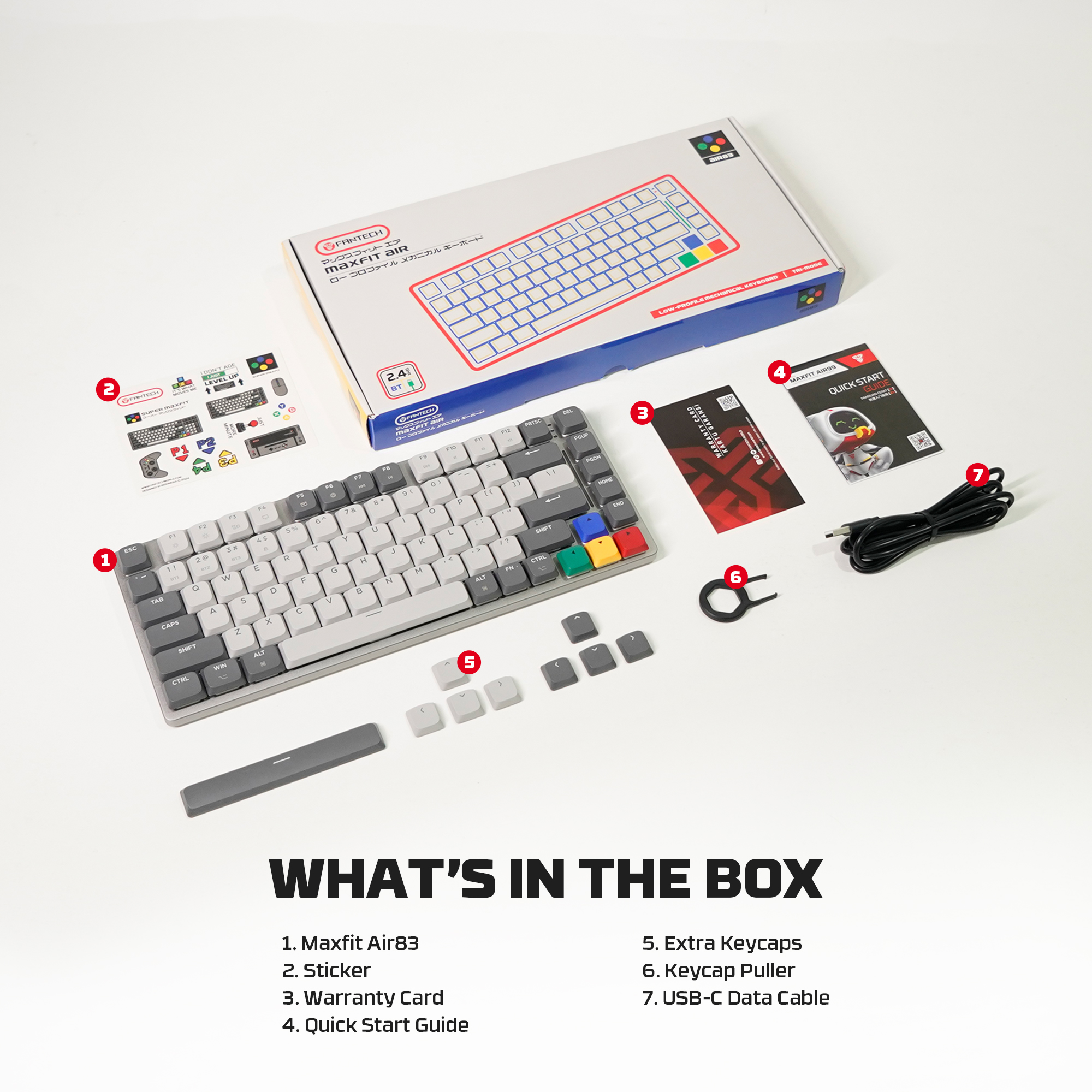 A large marketing image providing additional information about the product Fantech MK915 75% Low Profile Wireless Mechanical Keyboard - SUPER MAXFIT AIR83 (Brown Switch) - Additional alt info not provided