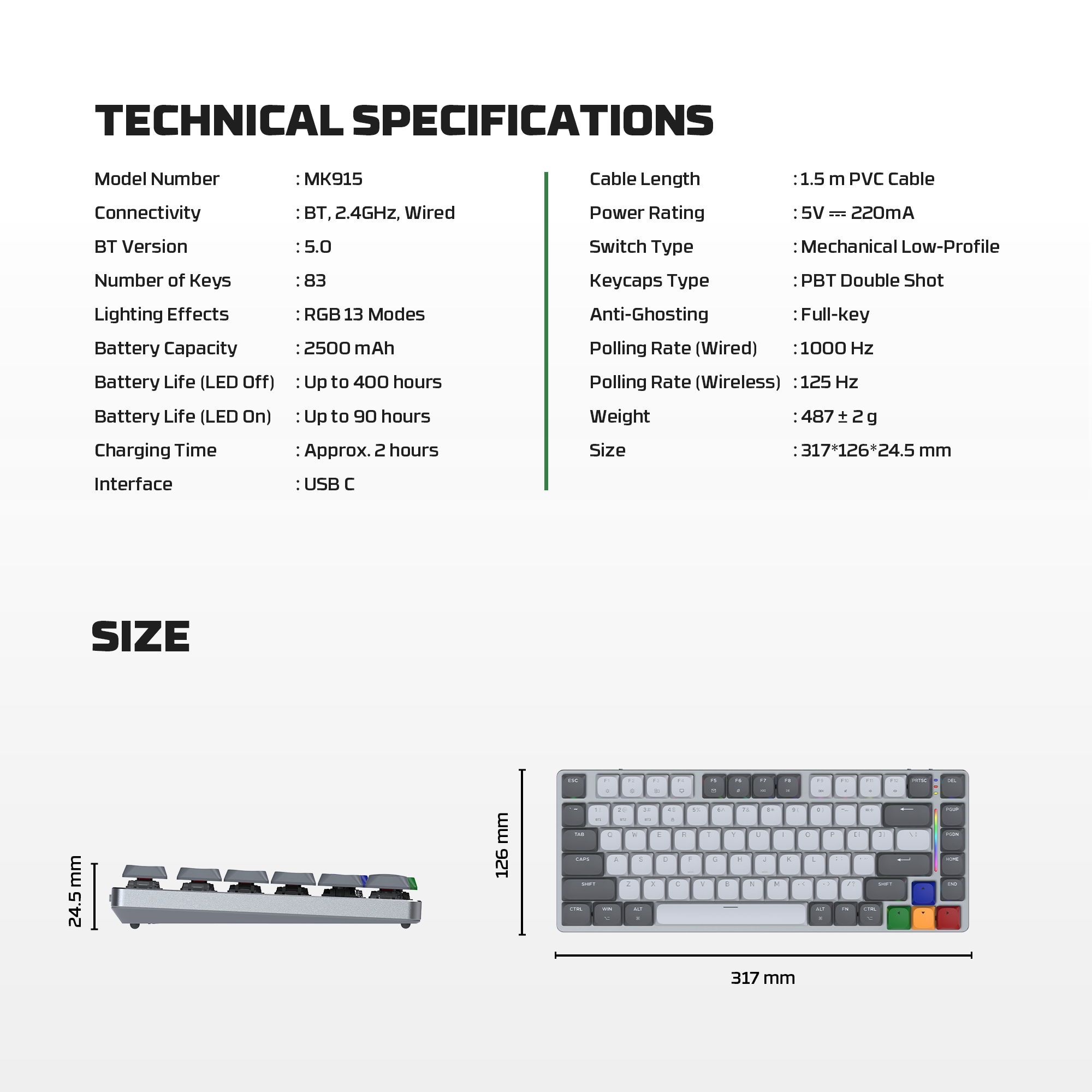 A large marketing image providing additional information about the product Fantech MK915 75% Low Profile Wireless Mechanical Keyboard - SUPER MAXFIT AIR83 (Brown Switch) - Additional alt info not provided