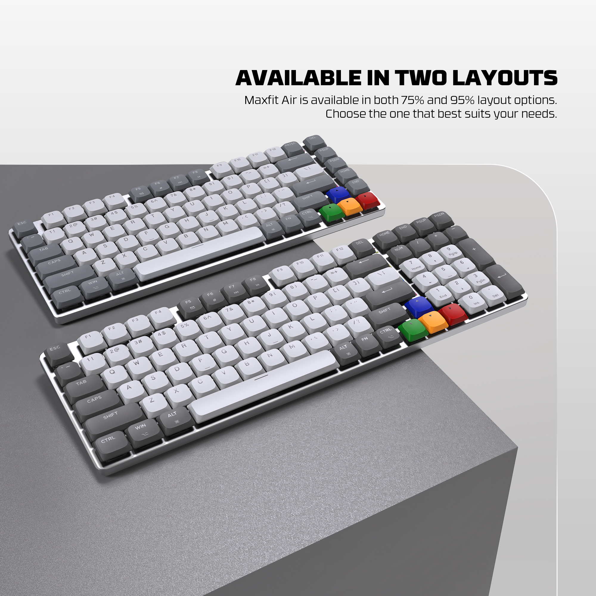 A large marketing image providing additional information about the product Fantech MK916 95% Low Profile Wireless Mechanical Keyboard - SUPER MAXFIT AIR99 (Brown Switch) - Additional alt info not provided