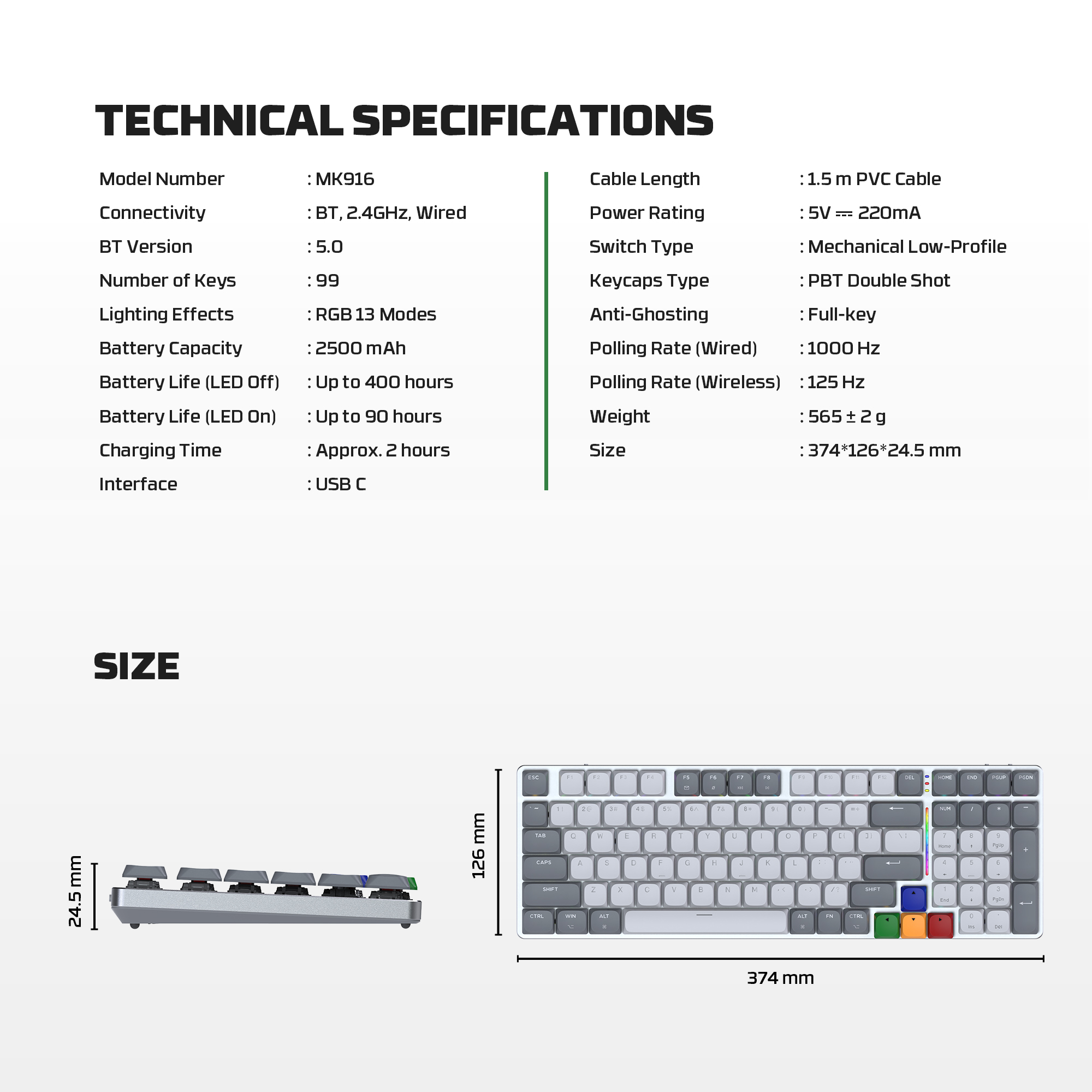 A large marketing image providing additional information about the product Fantech MK916 95% Low Profile Wireless Mechanical Keyboard - SUPER MAXFIT AIR99 (Brown Switch) - Additional alt info not provided