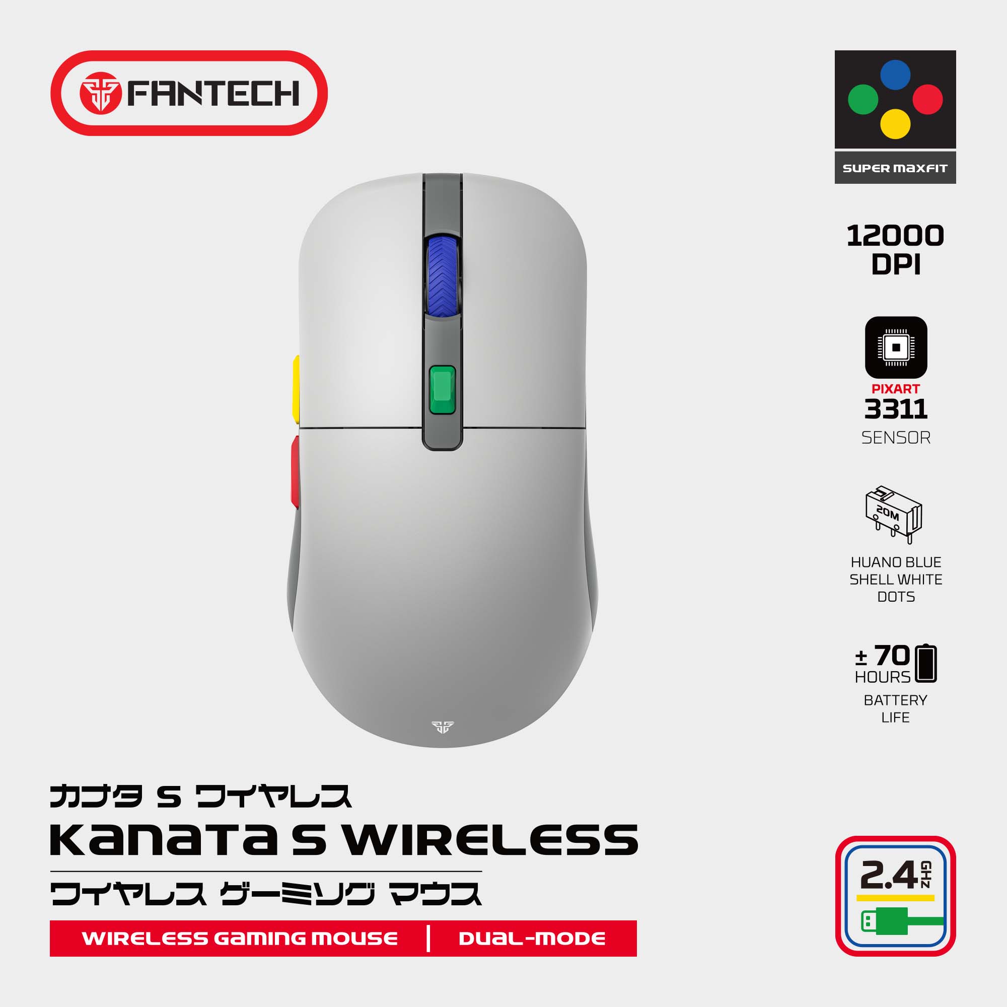 A large marketing image providing additional information about the product Fantech WG9S Super MaxFit Wireless Dual Mode Gaming Mouse - Additional alt info not provided