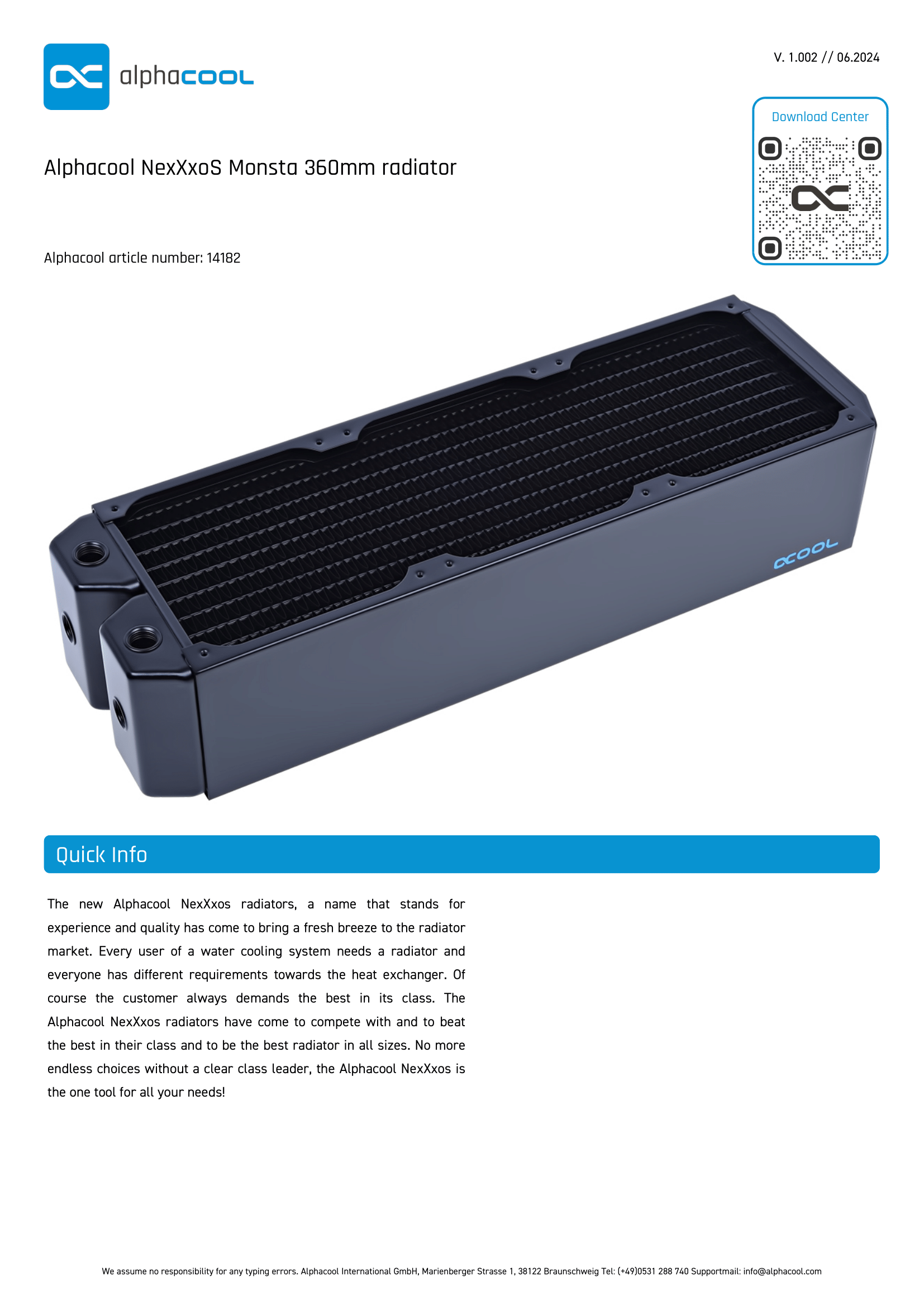 Alphacool NexXxoS Monsta Full Copper 360 x 86mm Radiator | PLE