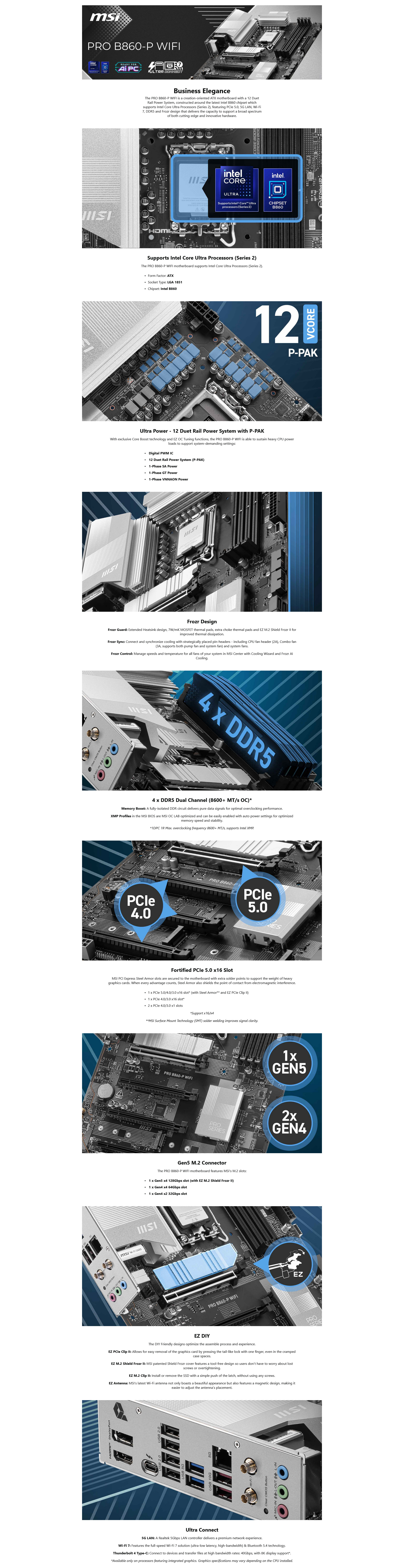 A large marketing image providing additional information about the product MSI PRO B860-P WiFi LGA1851 ATX Desktop Motherboard - Additional alt info not provided