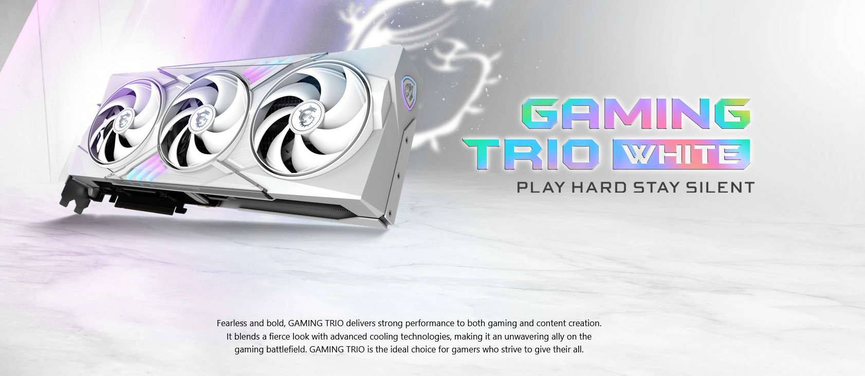 A large marketing image providing additional information about the product MSI GeForce RTX 5080 Gaming Trio OC 16GB GDDR7 - White - Additional alt info not provided