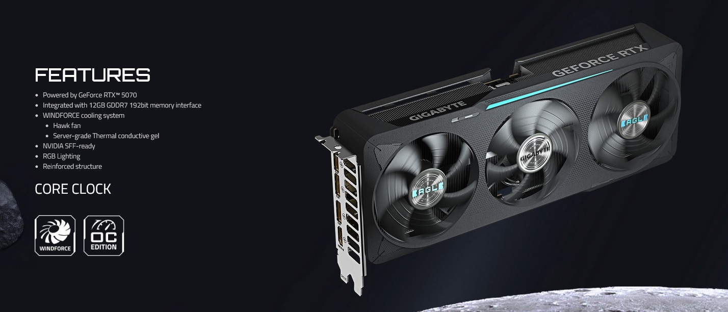 A large marketing image providing additional information about the product Gigabyte GeForce RTX 5070 Eagle OC SFF 12GB GDDR7 - Additional alt info not provided