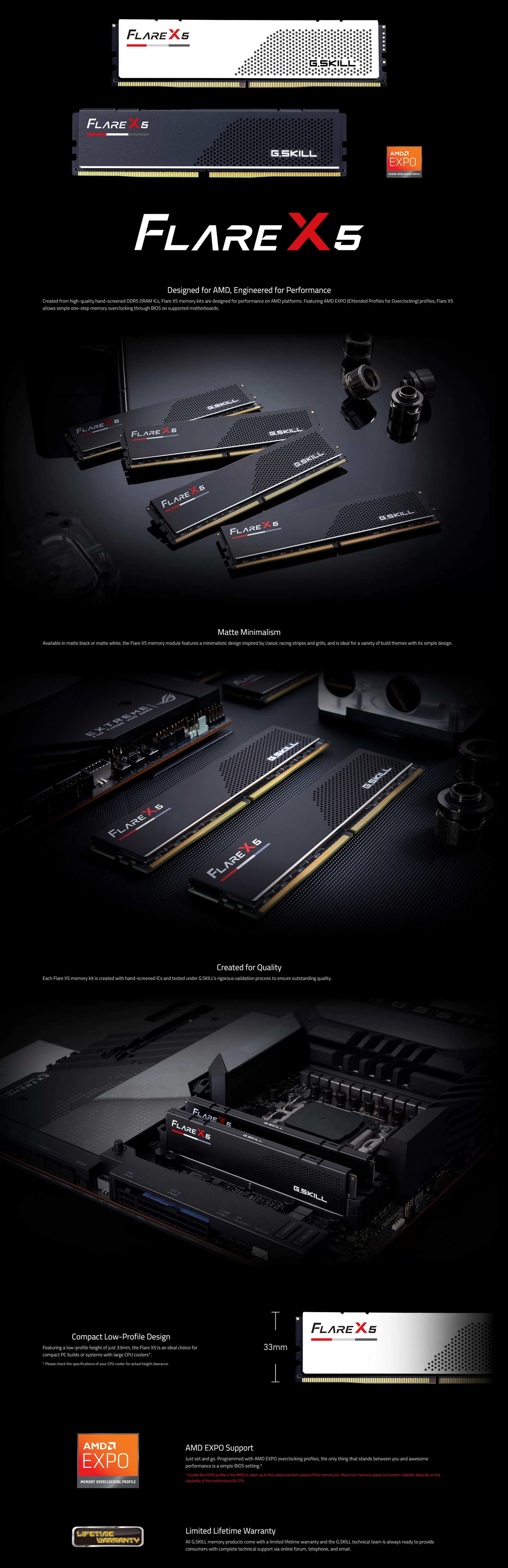 A large marketing image providing additional information about the product G.Skill Flare X5 32GB Kit (2x16GB) DDR5-6000 C28 - Additional alt info not provided