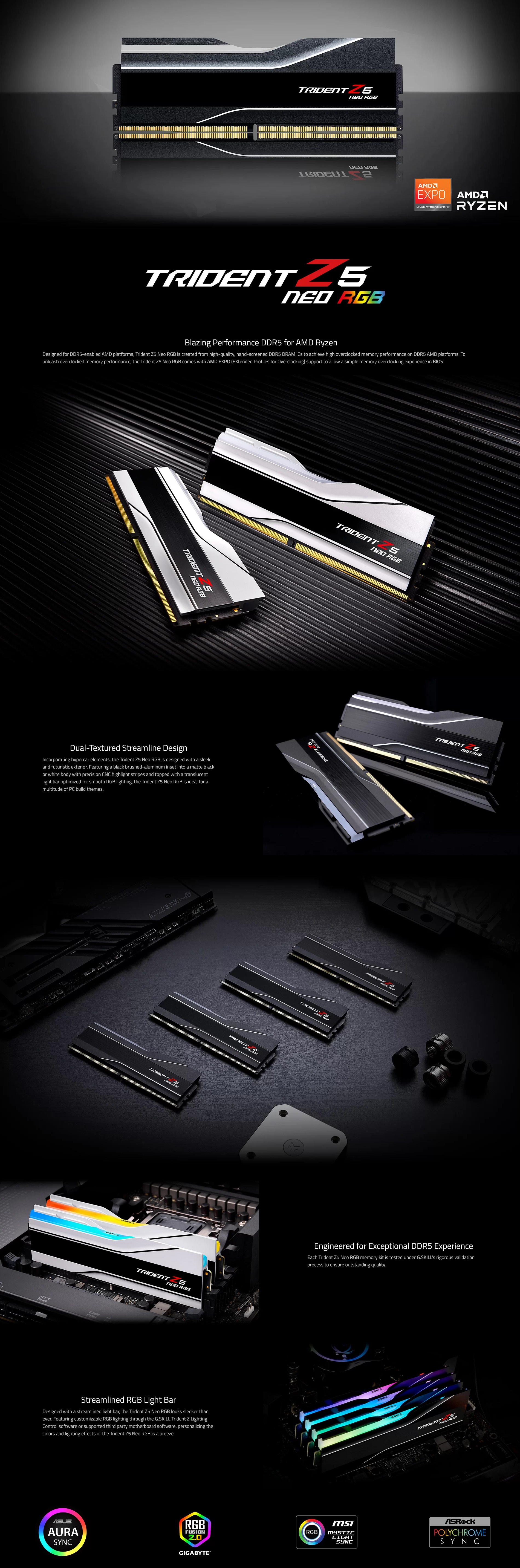 A large marketing image providing additional information about the product G.Skill Trident Z5 Neo 32GB Kit (2x16GB) DDR5-6000 C28 - White - Additional alt info not provided