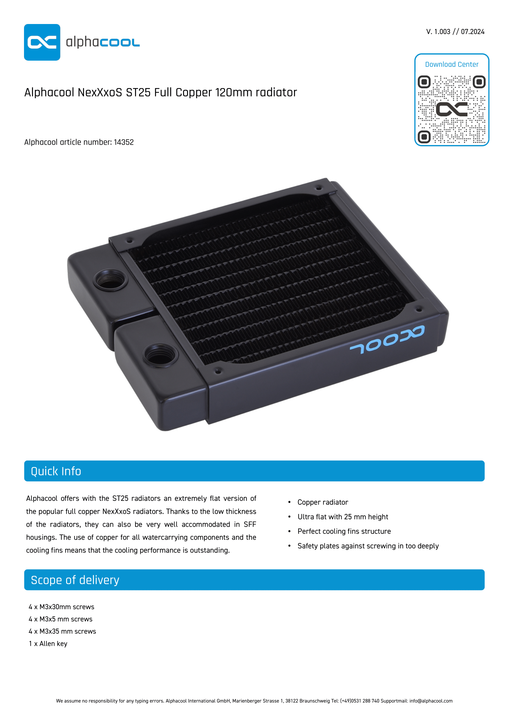 Alphacool NexXxoS ST25 Full Copper 120 x 25mm Slim Radiator | PLE