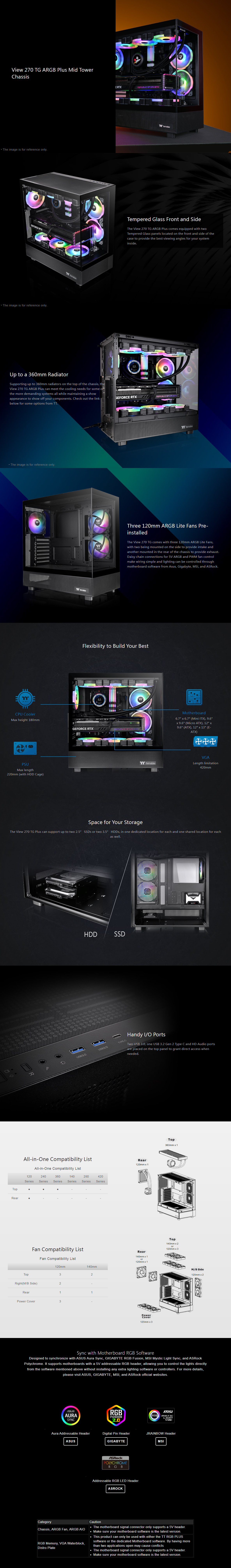 A large marketing image providing additional information about the product Thermaltake View 270 PLUS - Tempered Glass ARGB Mid Tower Case (Black) - Additional alt info not provided