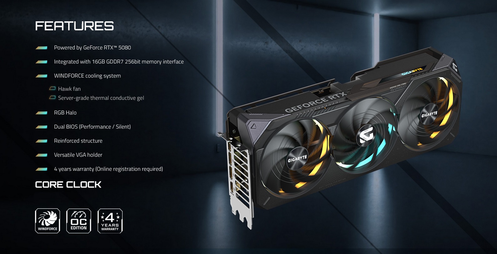 A large marketing image providing additional information about the product Gigabyte GeForce RTX 5080 Gaming OC 16GB GDDR7 - Additional alt info not provided