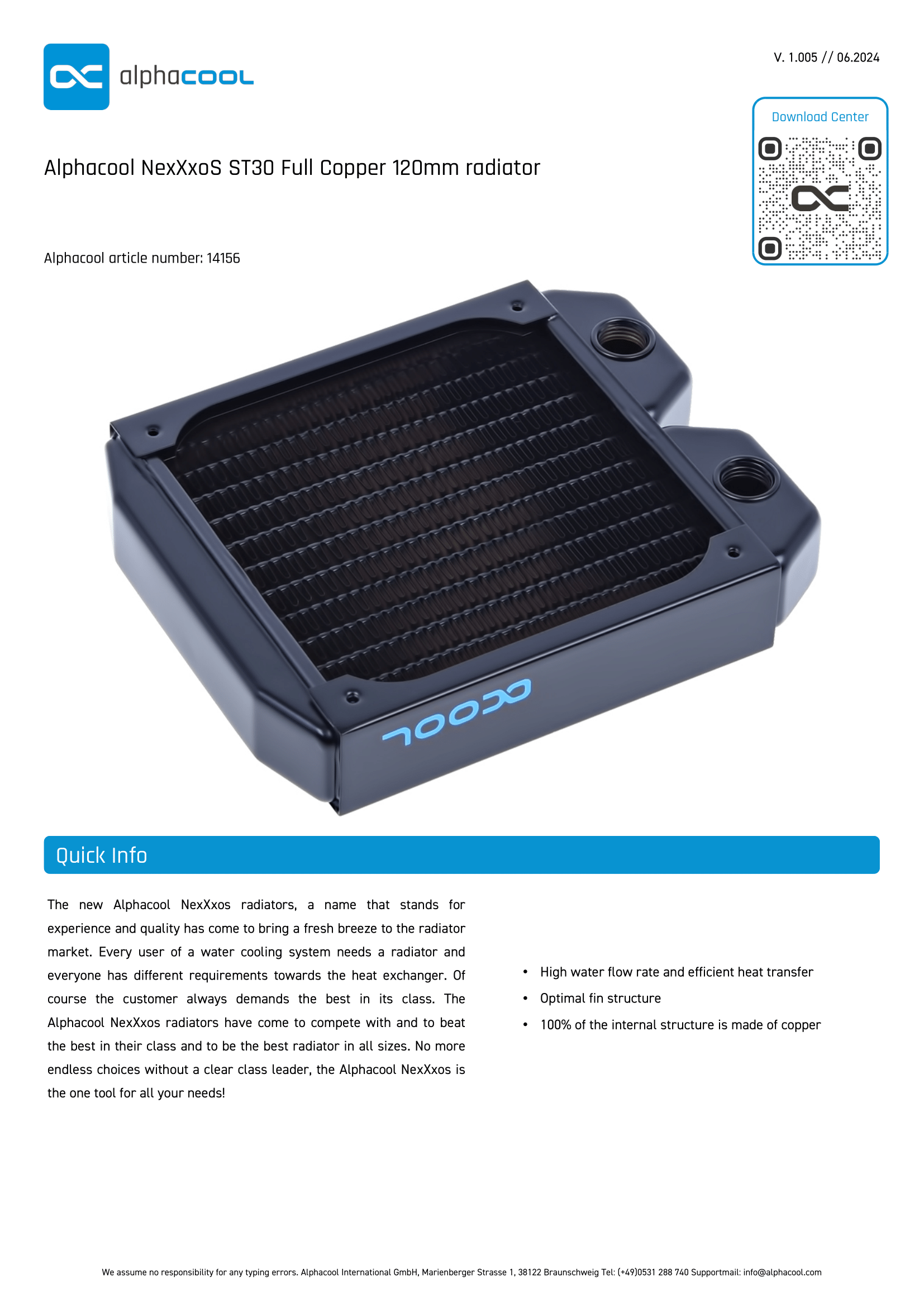 Alphacool NexXxoS ST30 Full Copper 120 x 30mm Radiator | PLE Computers