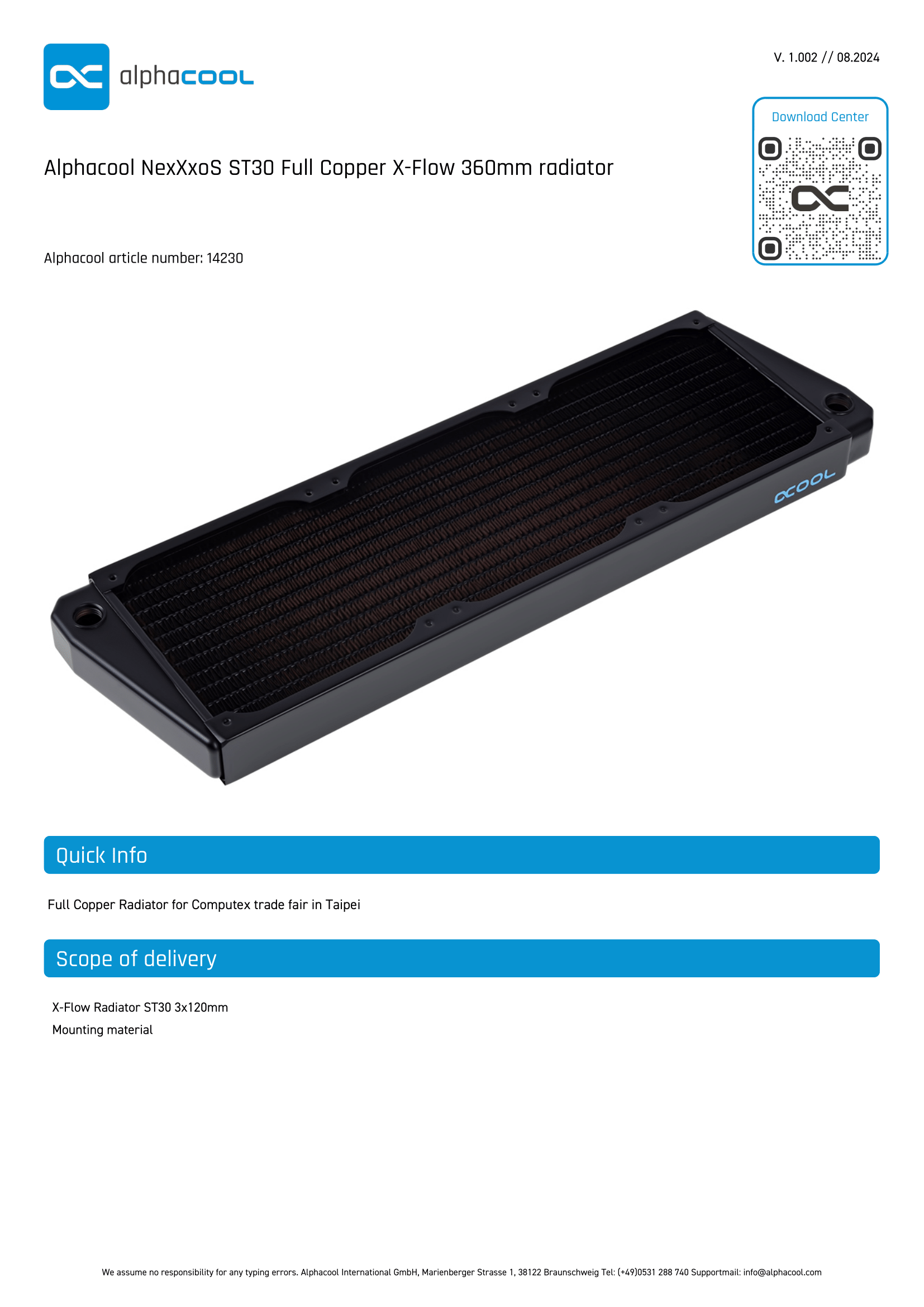 Alphacool NexXxoS ST30 Full Copper X-Flow 360 x 30mm Radiator