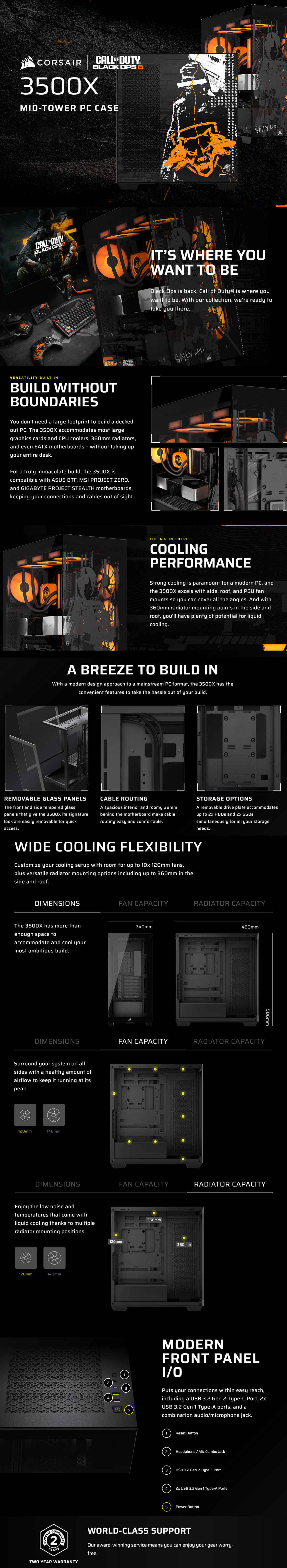 A large marketing image providing additional information about the product Corsair 3500X - Mid Tower Case (CALL OF DUTY® BLACK OPS 6 EDITION) - Additional alt info not provided