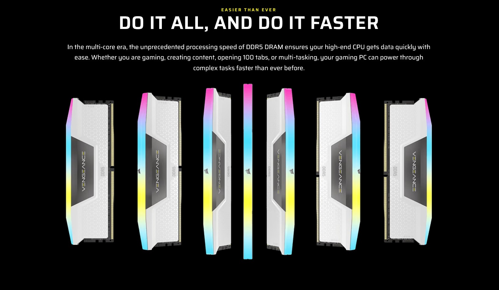 A large marketing image providing additional information about the product Corsair Vengeance RGB 32GB Kit (2x16GB) XMP DDR5-6000 C30 (White) - Additional alt info not provided