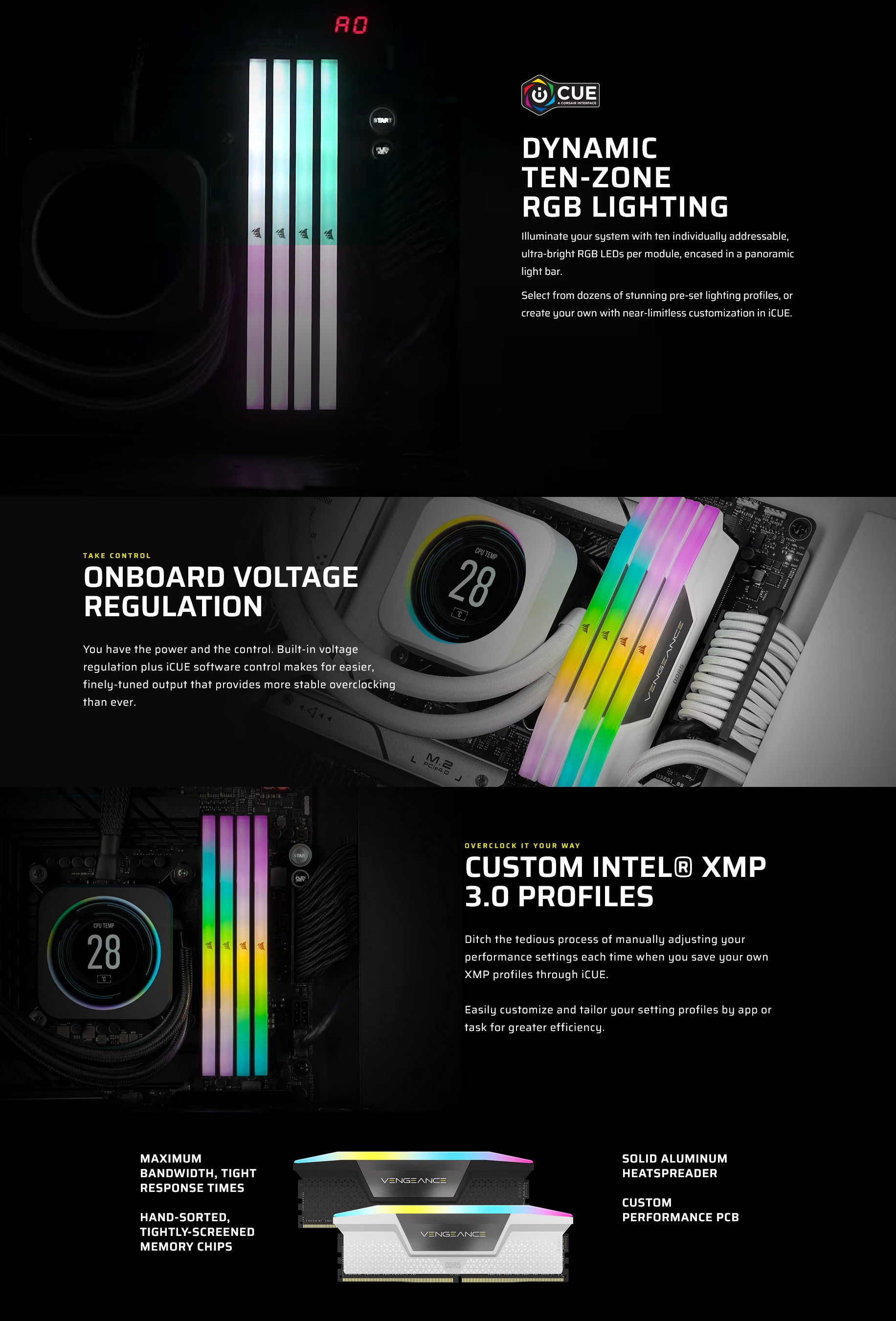 A large marketing image providing additional information about the product Corsair Vengeance RGB 32GB Kit (2x16GB) XMP DDR5-6000 C30 (White) - Additional alt info not provided