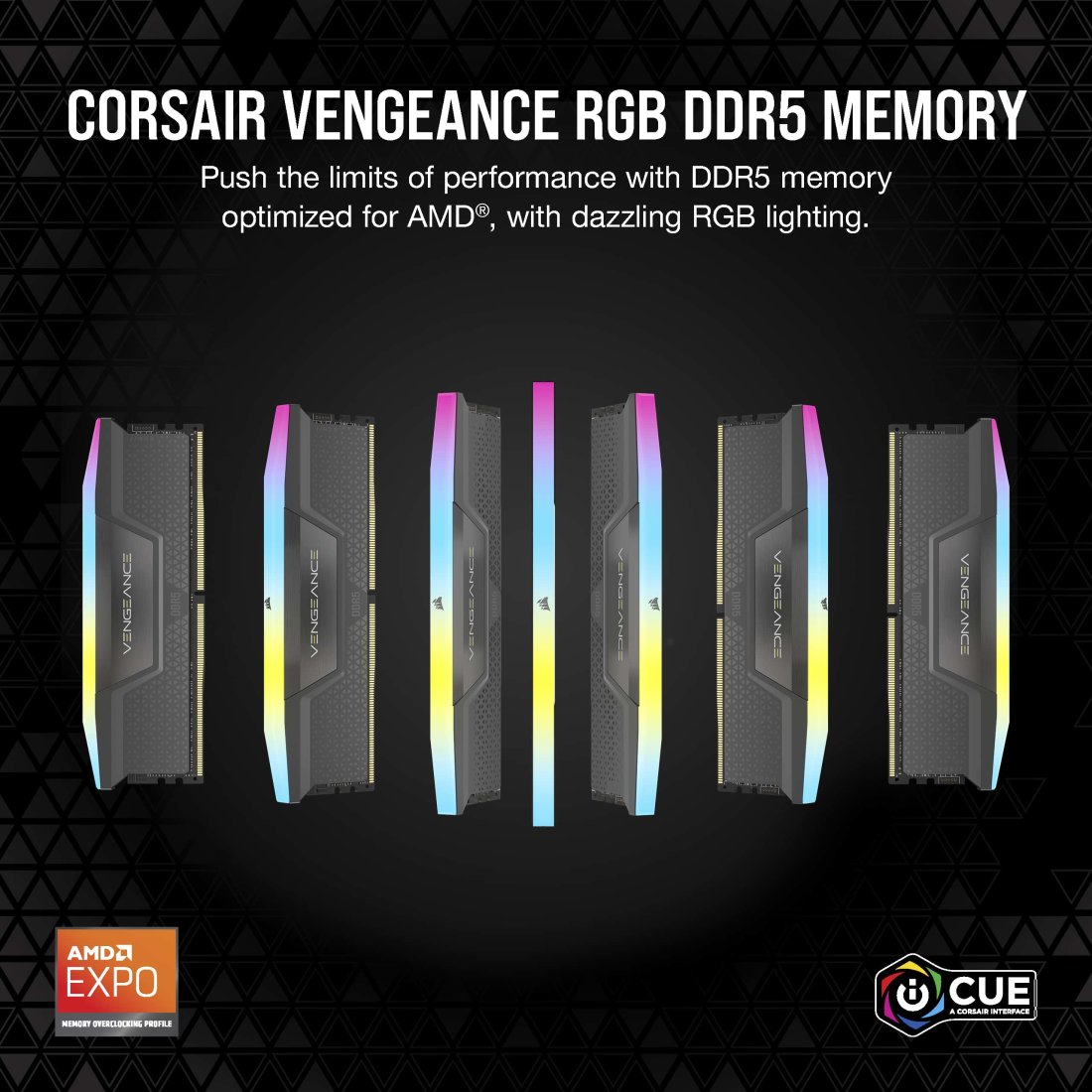 A large marketing image providing additional information about the product Corsair Vengeance RGB 32GB Kit (2x16GB) XMP/EXPO DDR5-6000 C28 (Grey) - Additional alt info not provided