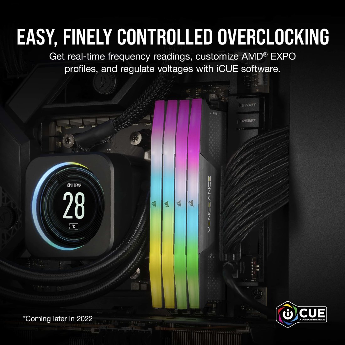 A large marketing image providing additional information about the product Corsair Vengeance RGB 32GB Kit (2x16GB) XMP/EXPO DDR5-6000 C28 (Grey) - Additional alt info not provided