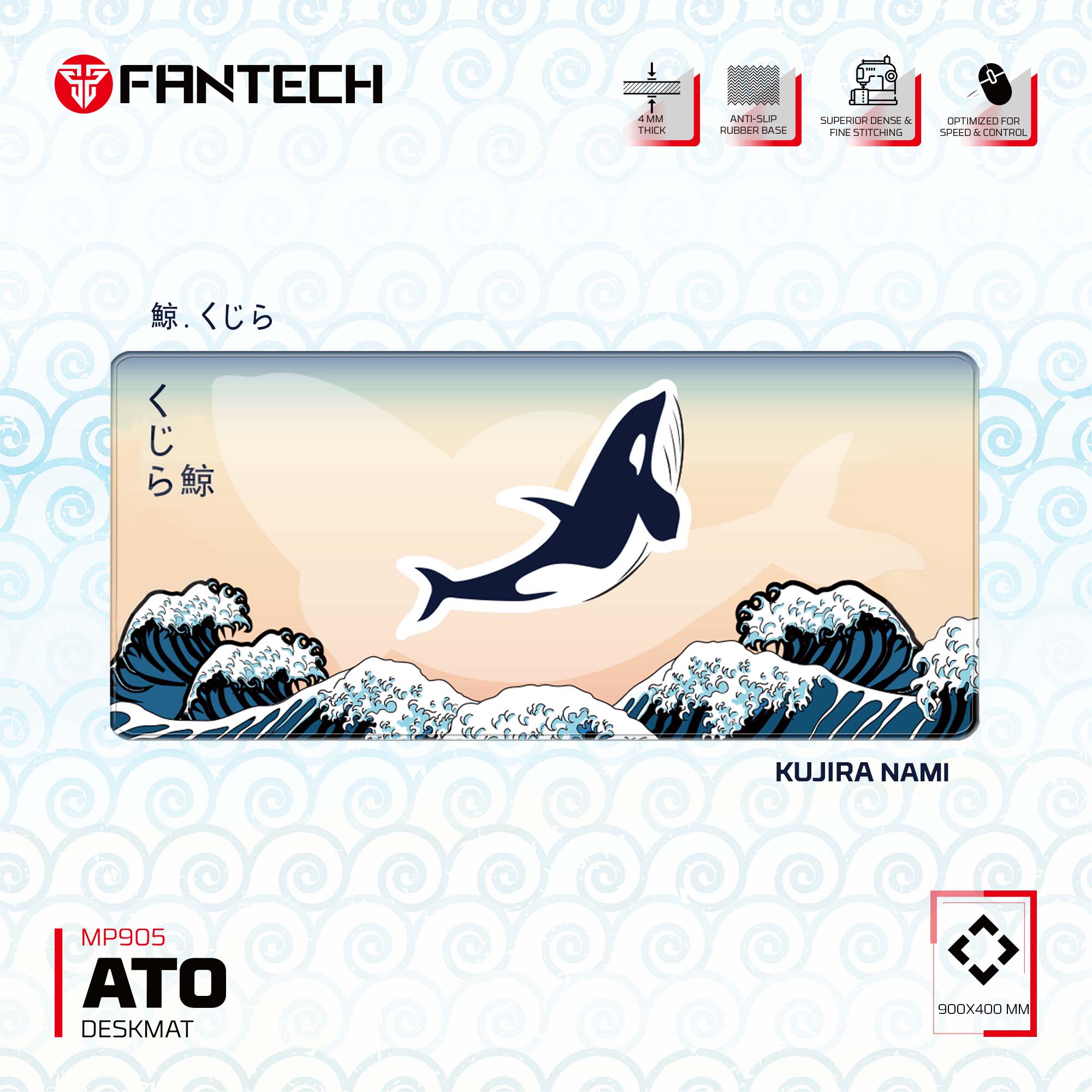 A large marketing image providing additional information about the product Fantech ATO MP905 Mousepad - KUJIRA NAMI (Beige) - Additional alt info not provided