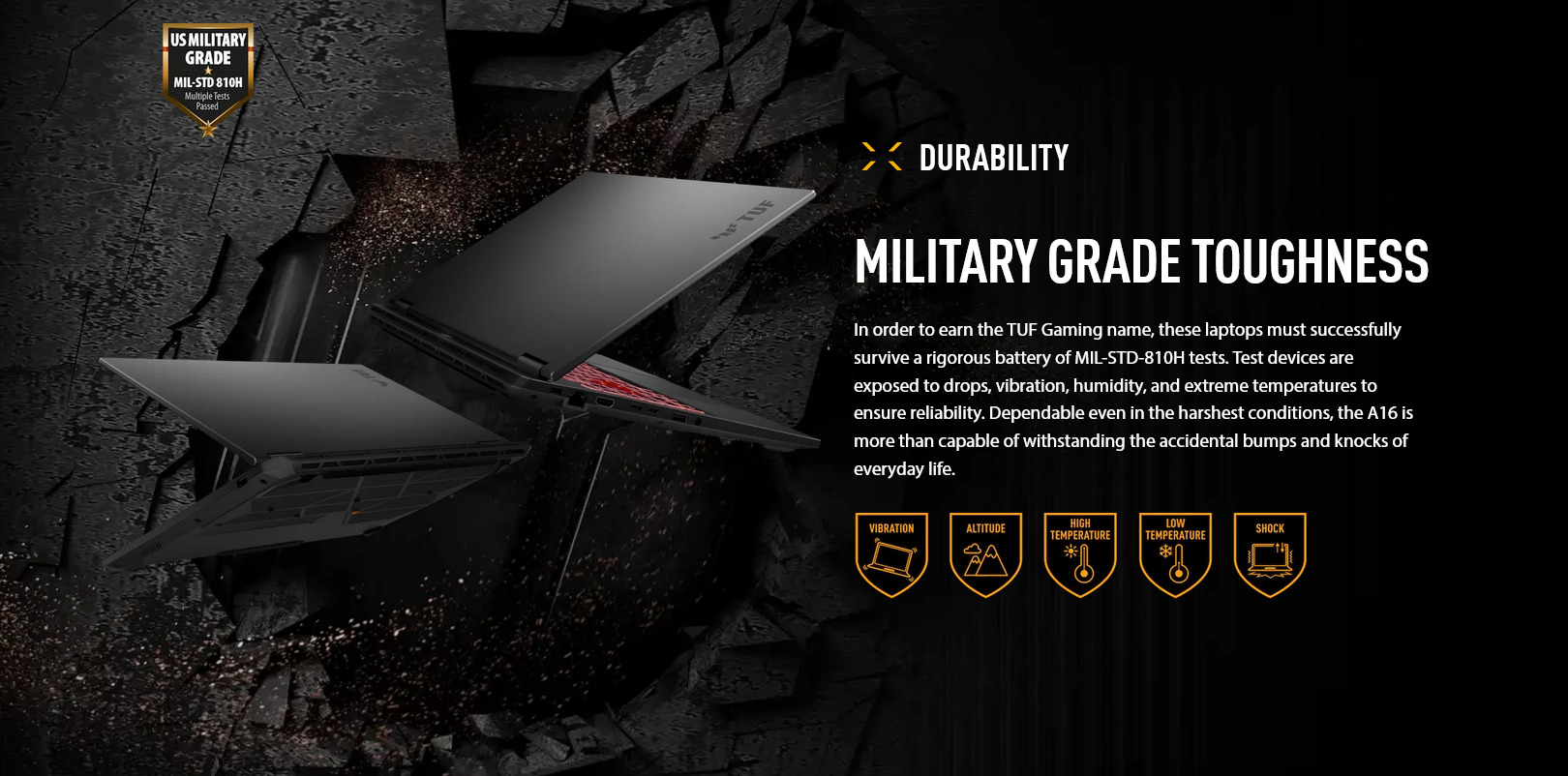 A large marketing image providing additional information about the product ASUS TUF Gaming A16 (FA608) - 16" 165Hz, Ryzen AI 9 HX 370, RTX 4060, 32GB/1TB - Win 11 Notebook - Additional alt info not provided