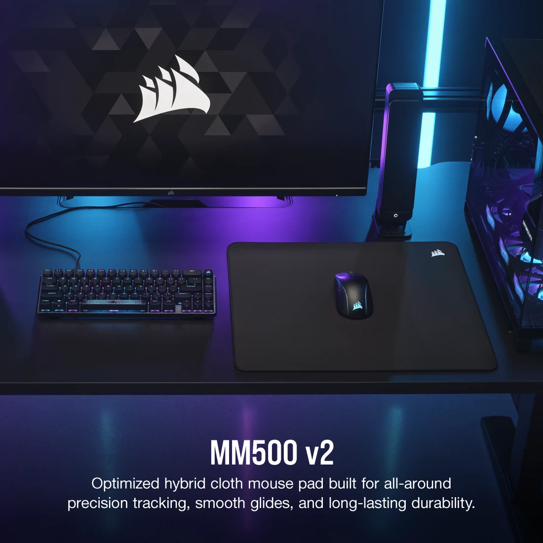 A large marketing image providing additional information about the product Corsair MM500 v2 Hybrid Cloth Gaming Mousepad - Additional alt info not provided