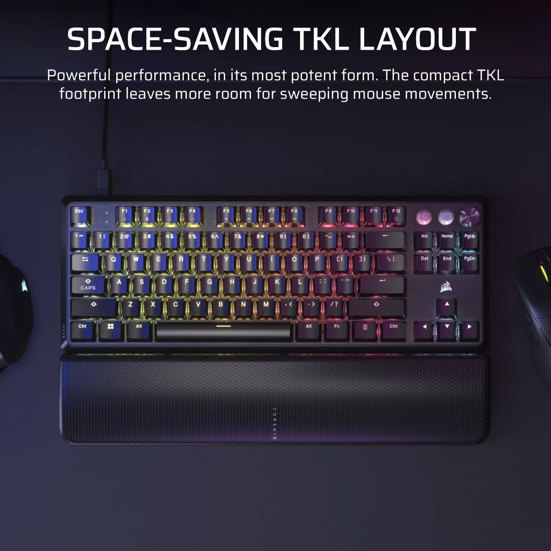 A large marketing image providing additional information about the product Corsair K70 PRO TKL High-Performance Hall Effect Gaming Keyboard - Black (MGX V2 Switch) - Additional alt info not provided